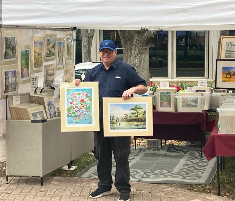 Bill Holkham at Castillo de San Marcos St Augustine Florida with his watercolor painting