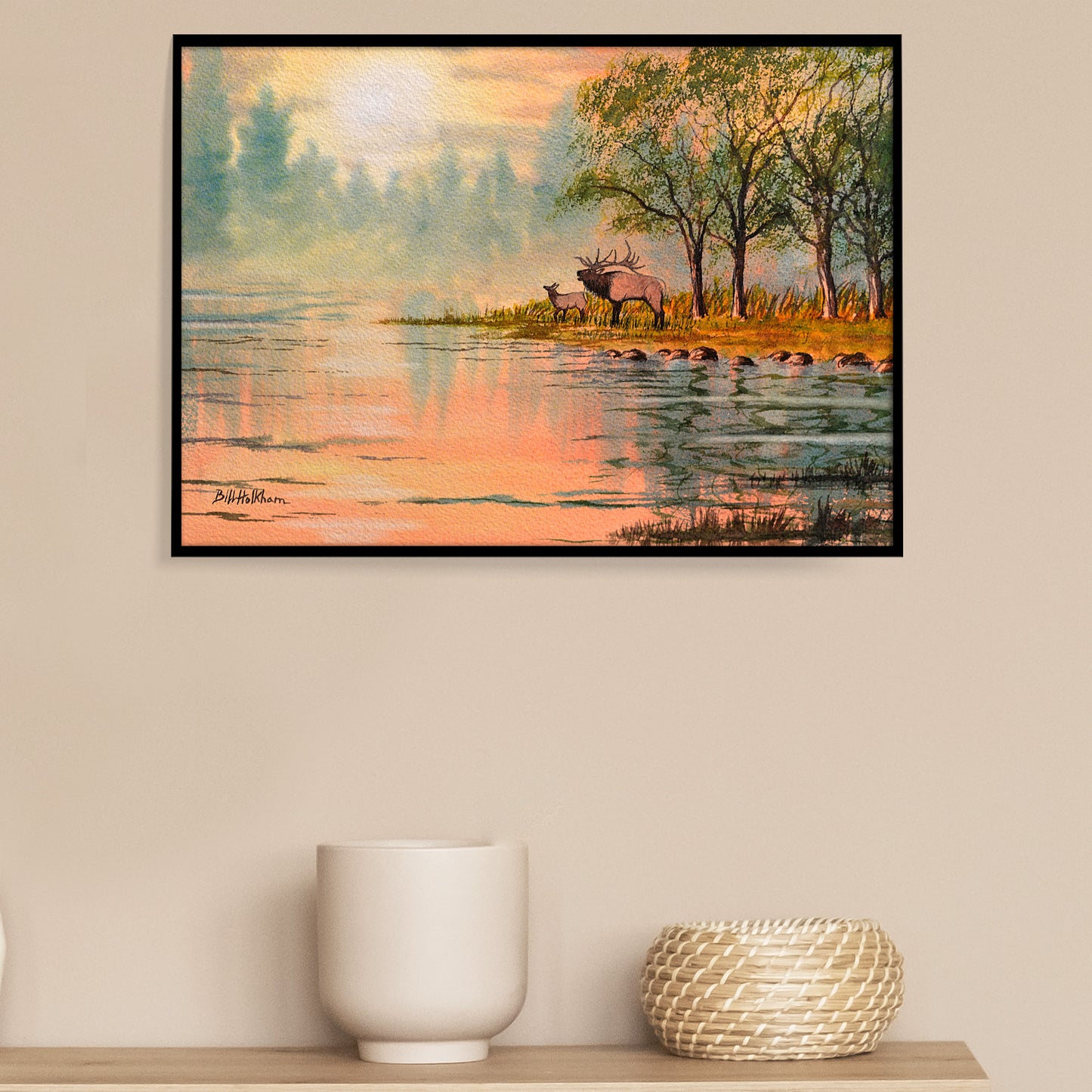 Elk Beside A Misty River