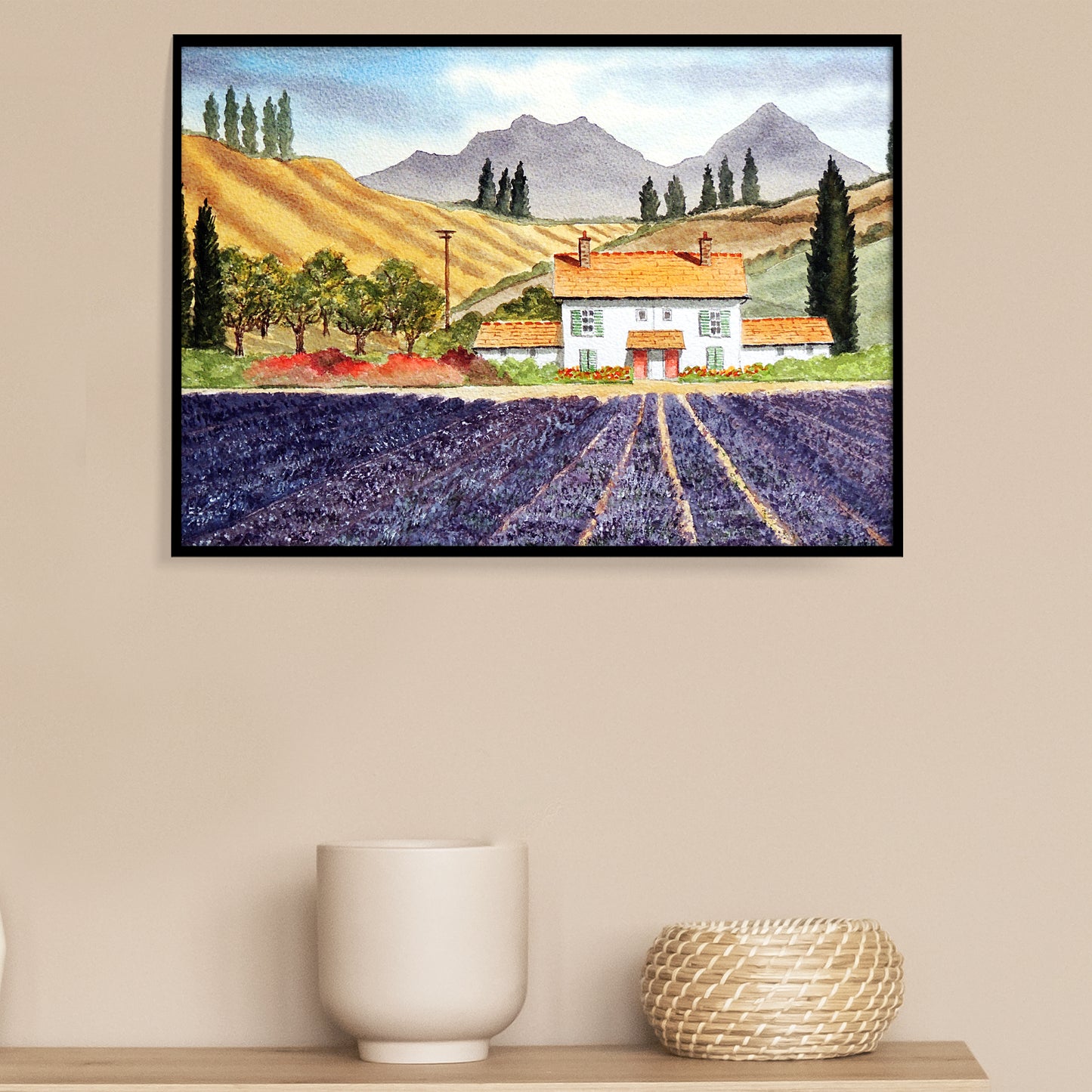 Watercolor Art Print of Lavender Fields Provence France