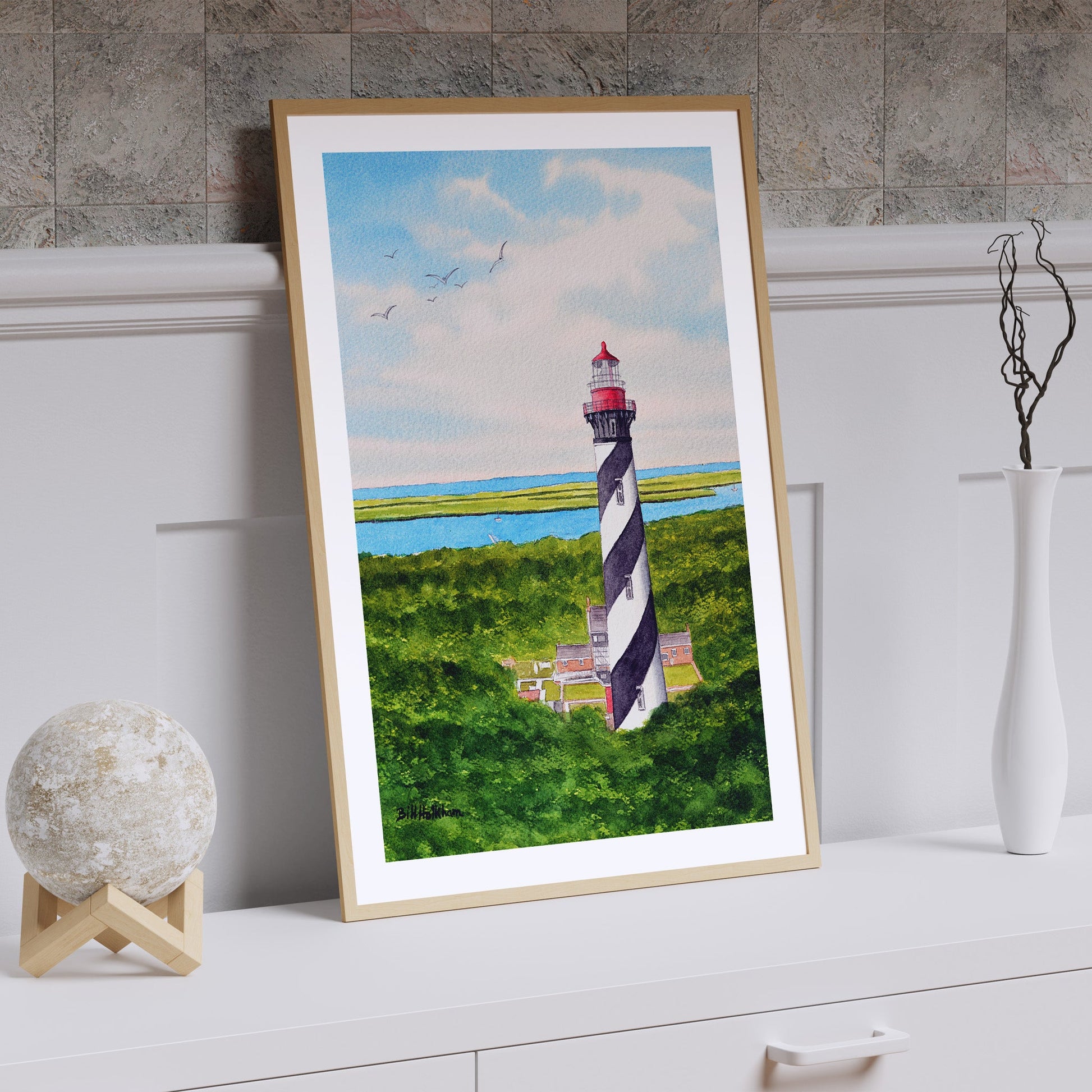 St Augustine Lighthouse Watercolor Travel Art Print Gift
