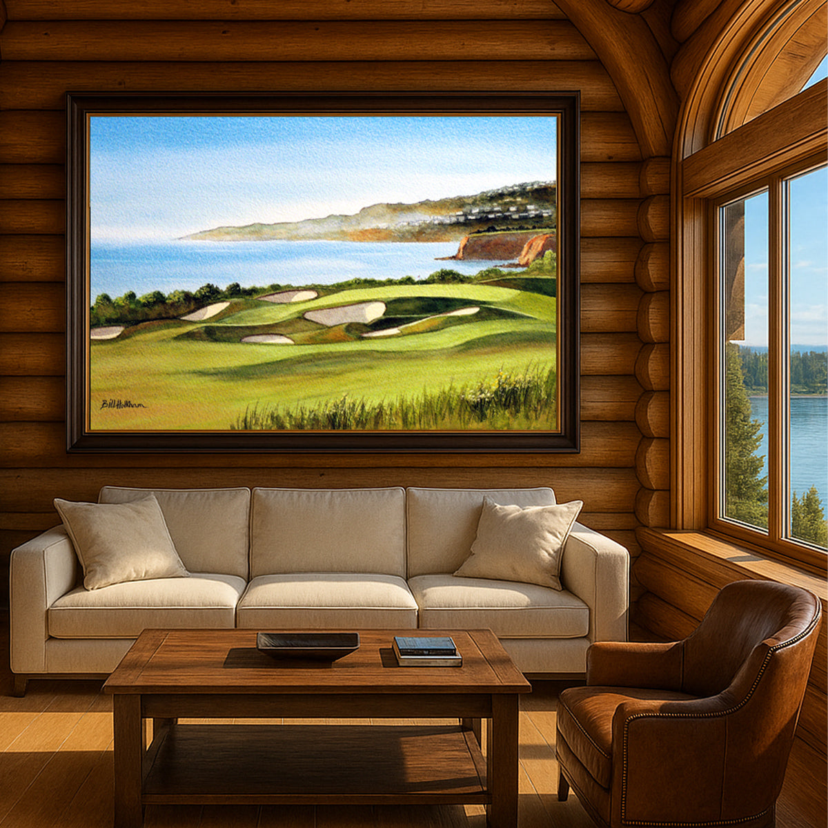 Scenic view of The National Golf Course Los Angeles in unframed watercolor art style.