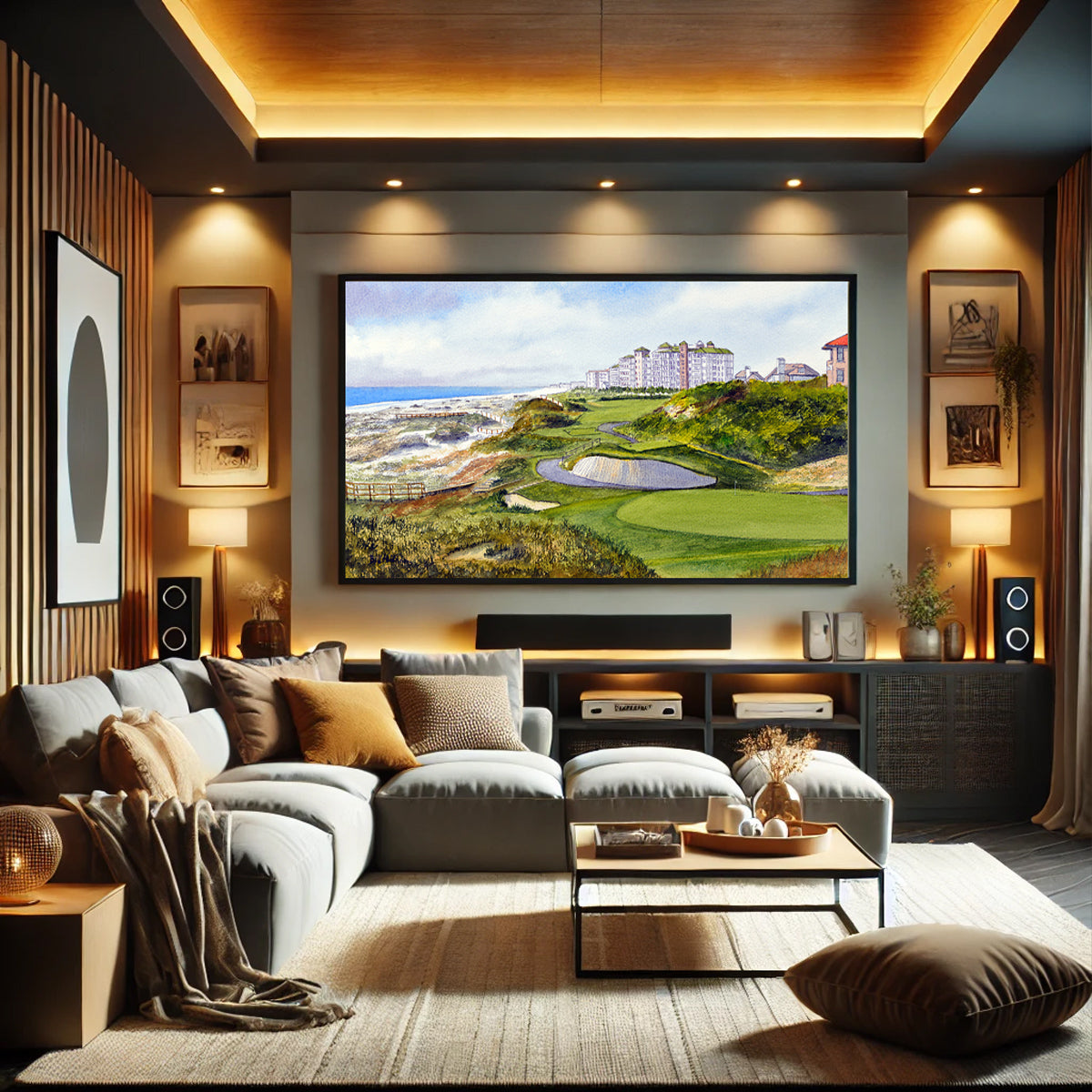 Golf-themed watercolor print of Amelia Island Plantation Ocean Links Golf Course for office or study.