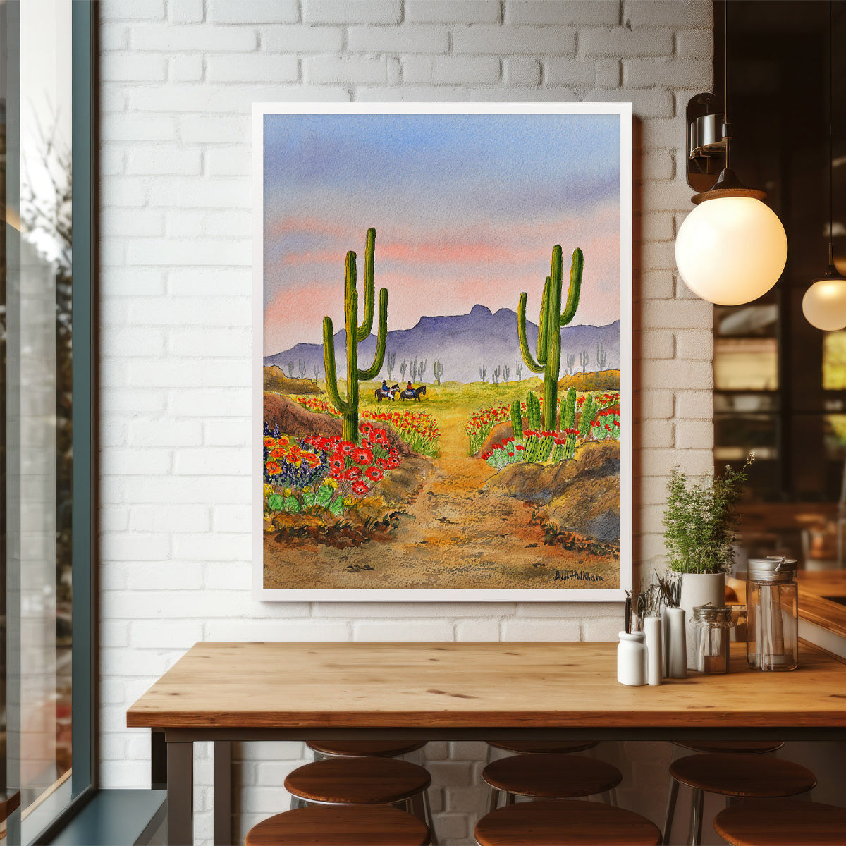 Colorful Arizona desert floral watercolor print, ideal for travel-inspired or nature-themed interiors.