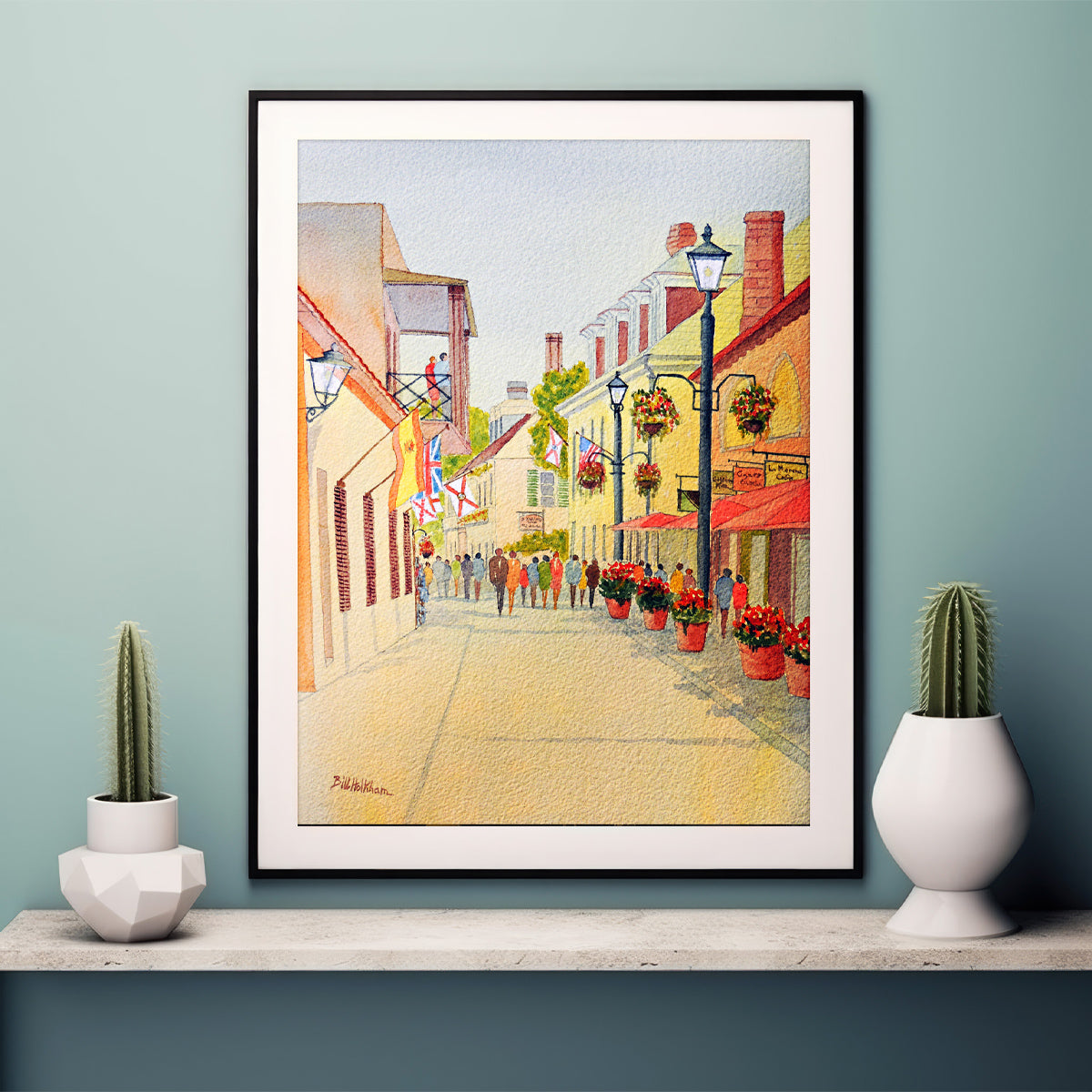 Charming Aviles Street watercolor painting, a thoughtful gift for travel lovers or Florida art collectors.