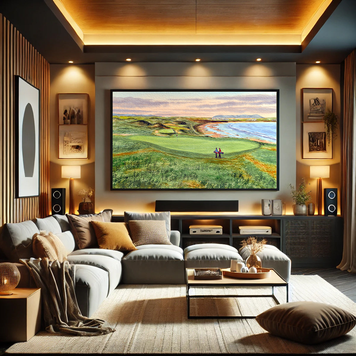 Golf-themed watercolor print of Ballybunion Golf Course 10th Green for office or study.