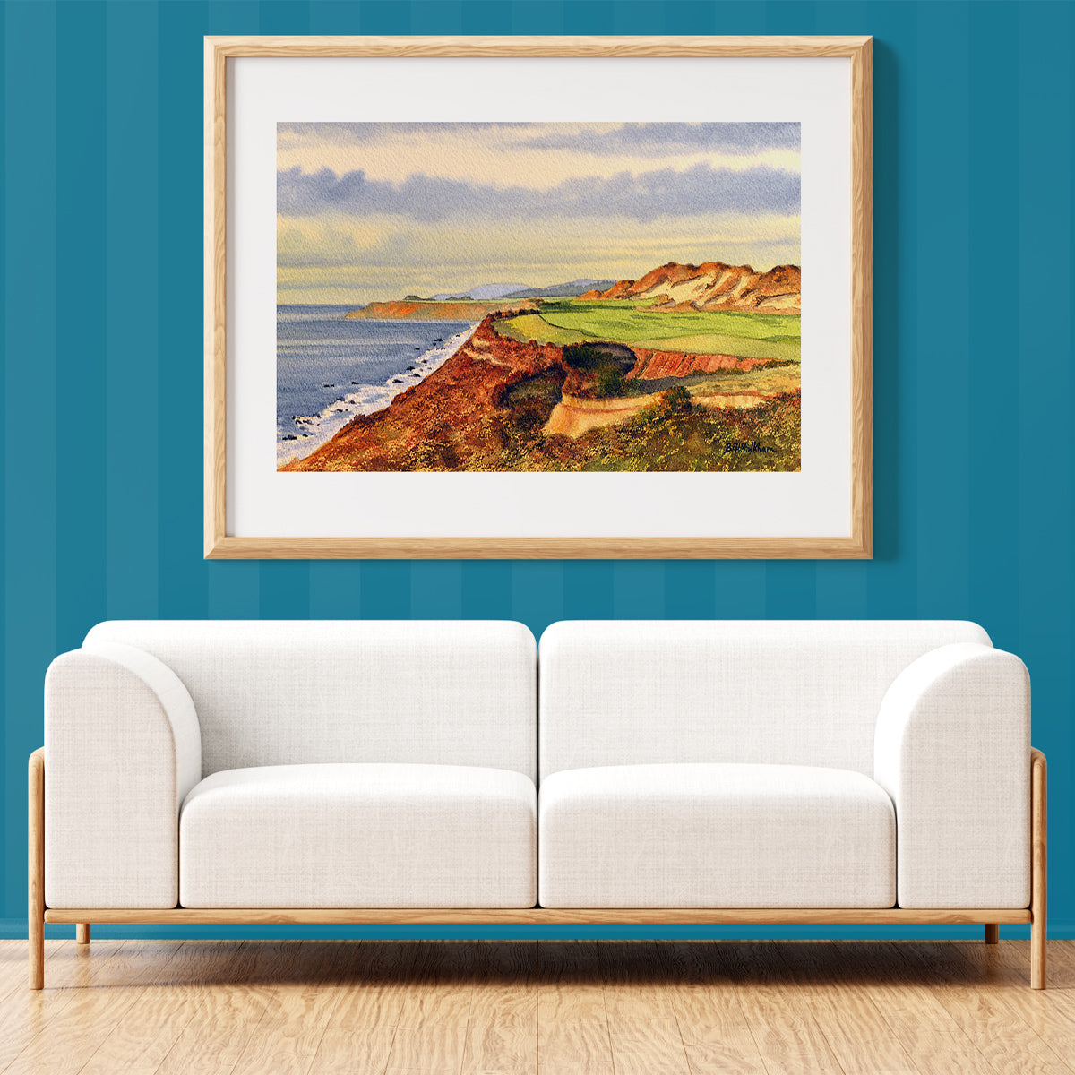 Unframed wall art painting of Bandon Dunes Golf Course Oregon Hole 13 for home decor.