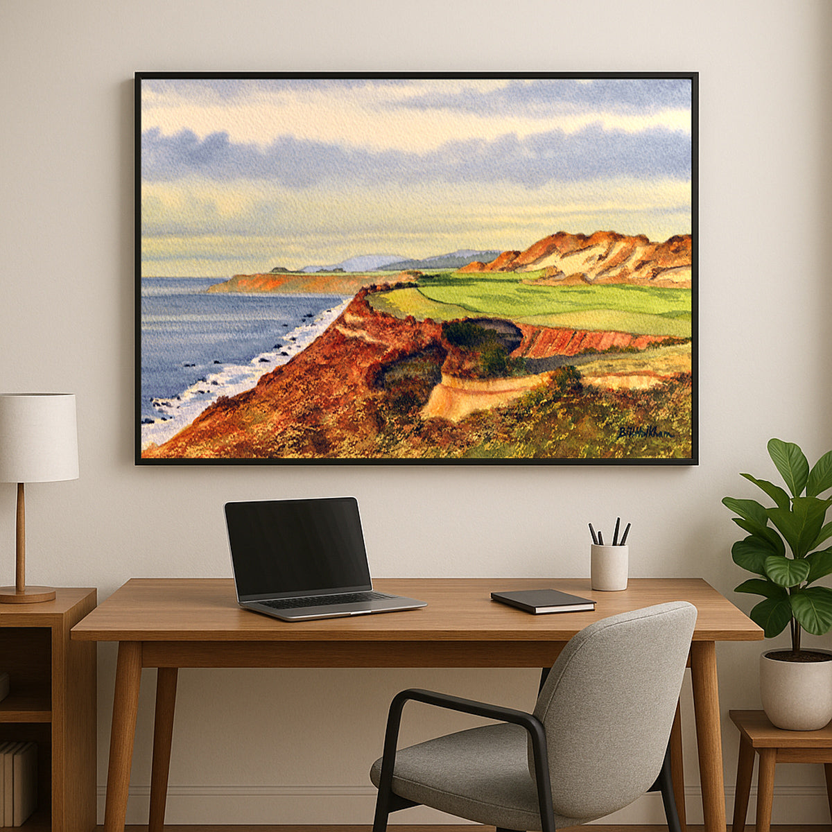 Perfect gift for golf lovers: Bandon Dunes Golf Course Oregon Hole 13 watercolor print.