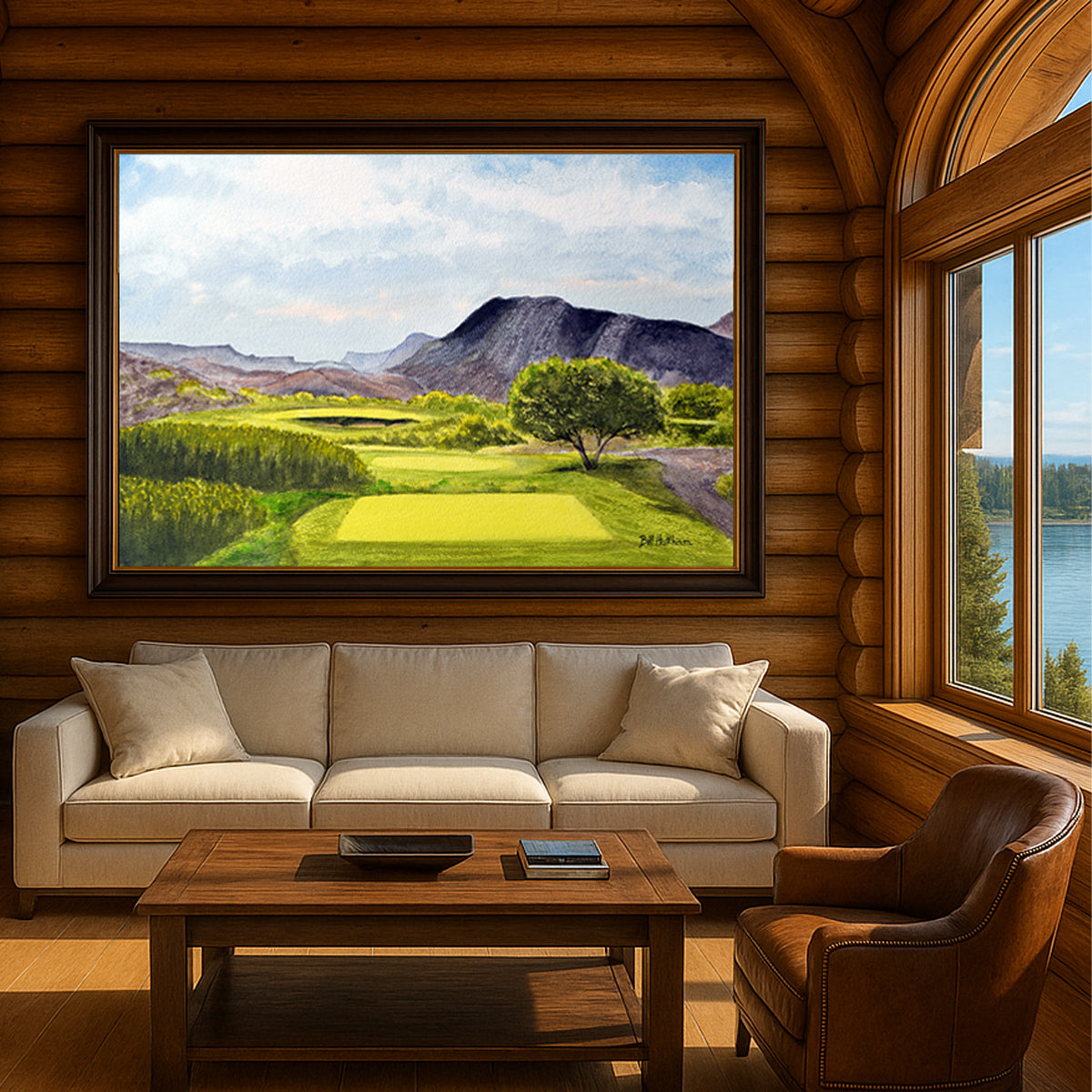 Scenic view of Black Jack's Crossing Golf Course Lajitas Texas in unframed watercolor art style.