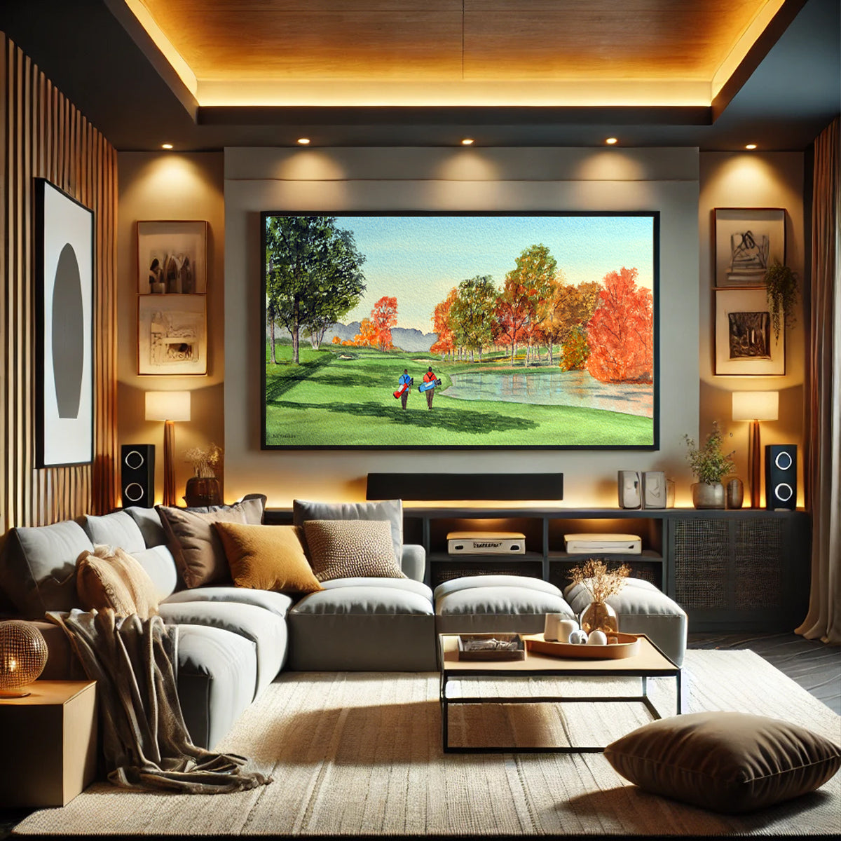 Golf-themed watercolor print of Brookline Country Club MA Golf Course Hole 13 for office or study.