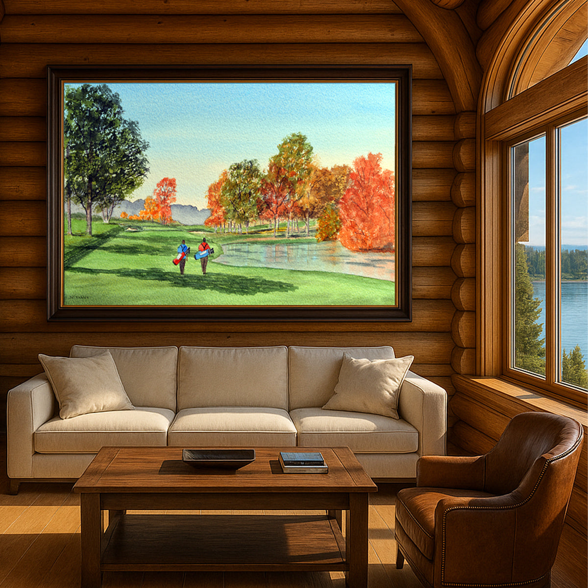 Scenic view of Brookline Country Club MA Golf Course Hole 13 in unframed watercolor art style.