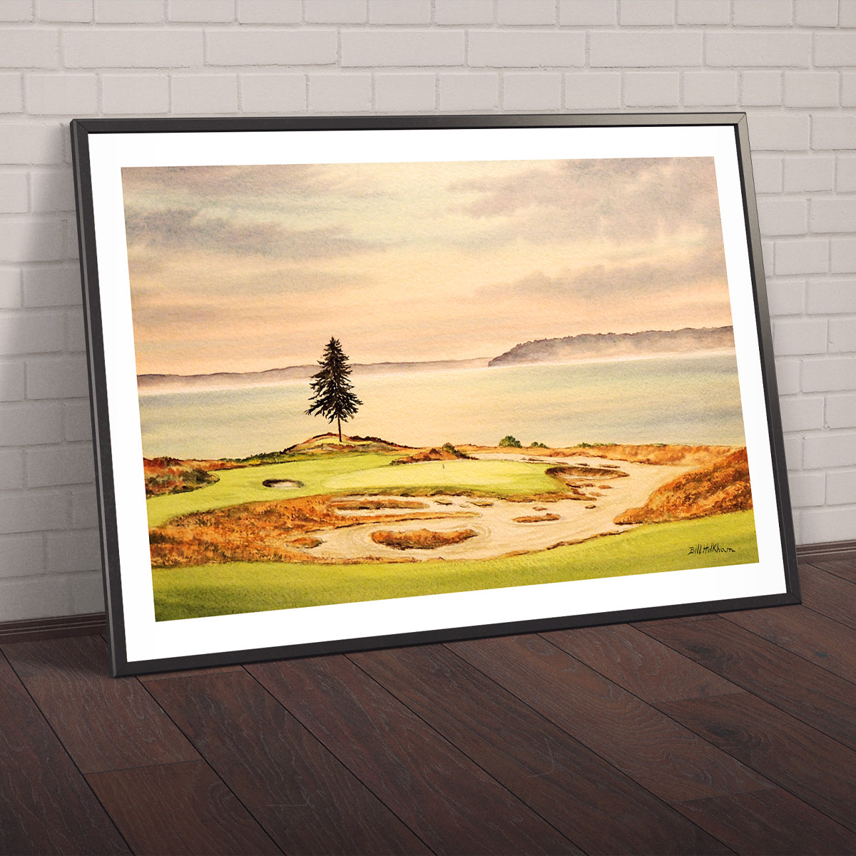 Watercolor art print of Chambers Bay Golf Course Hole 15, unframed.