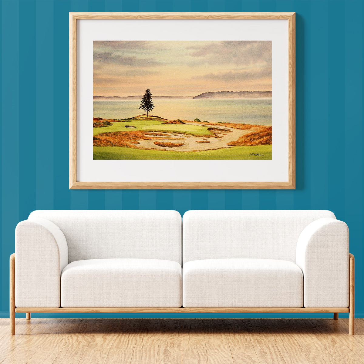 Unframed wall art painting of Chambers Bay Golf Course Hole 15 for home decor.