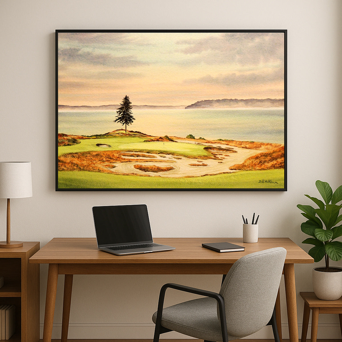Perfect gift for golf lovers: Chambers Bay Golf Course Hole 15 watercolor print.