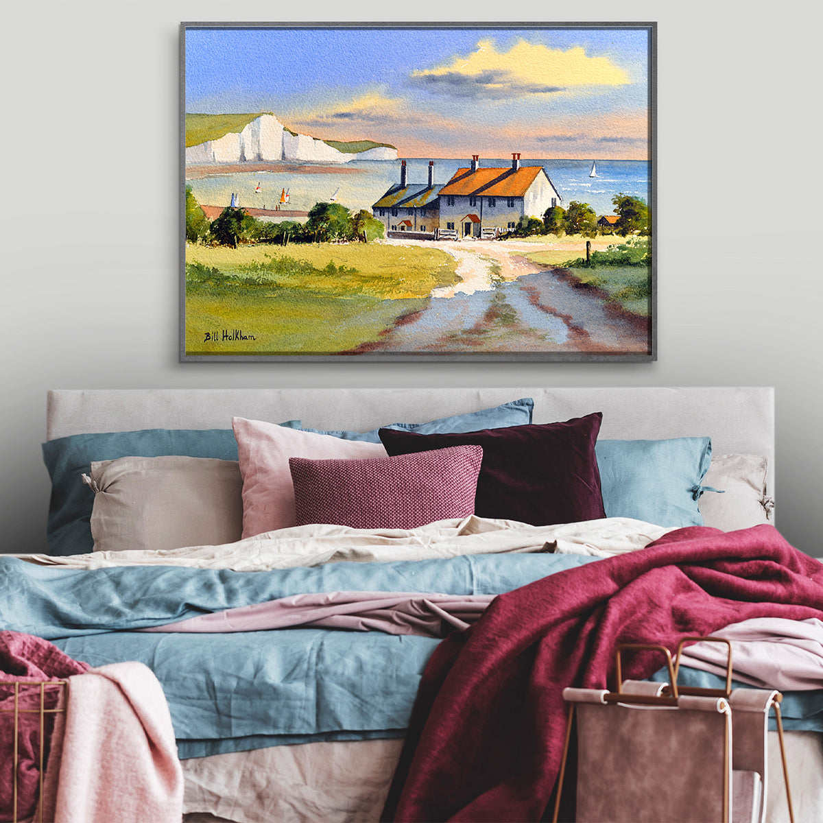 Travel-inspired watercolor painting of England’s Sussex coastline, ideal for nature and landscape lovers.