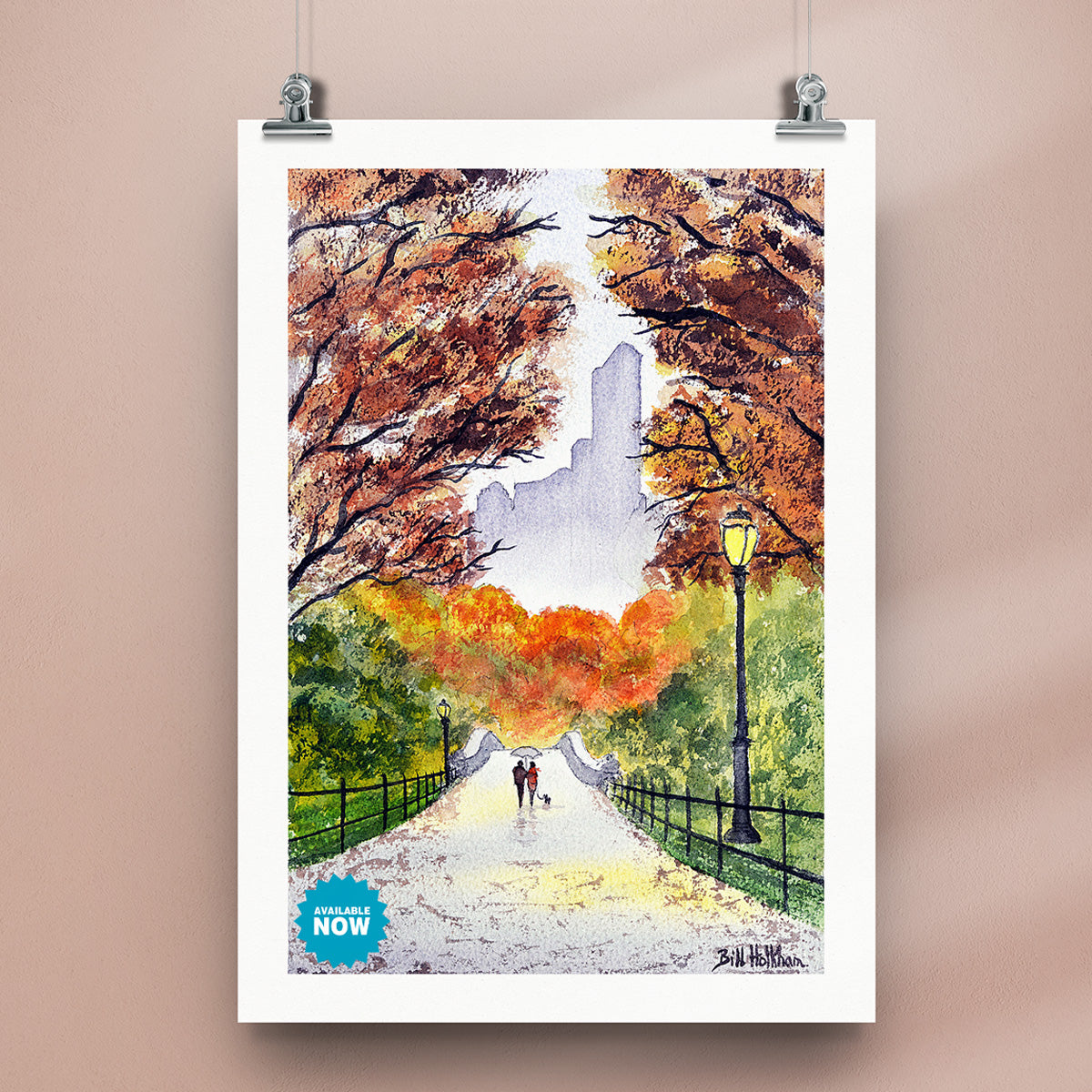 Watercolor art print of Gapstow Bridge in Central Park, New York, ideal for classic home or office decor.