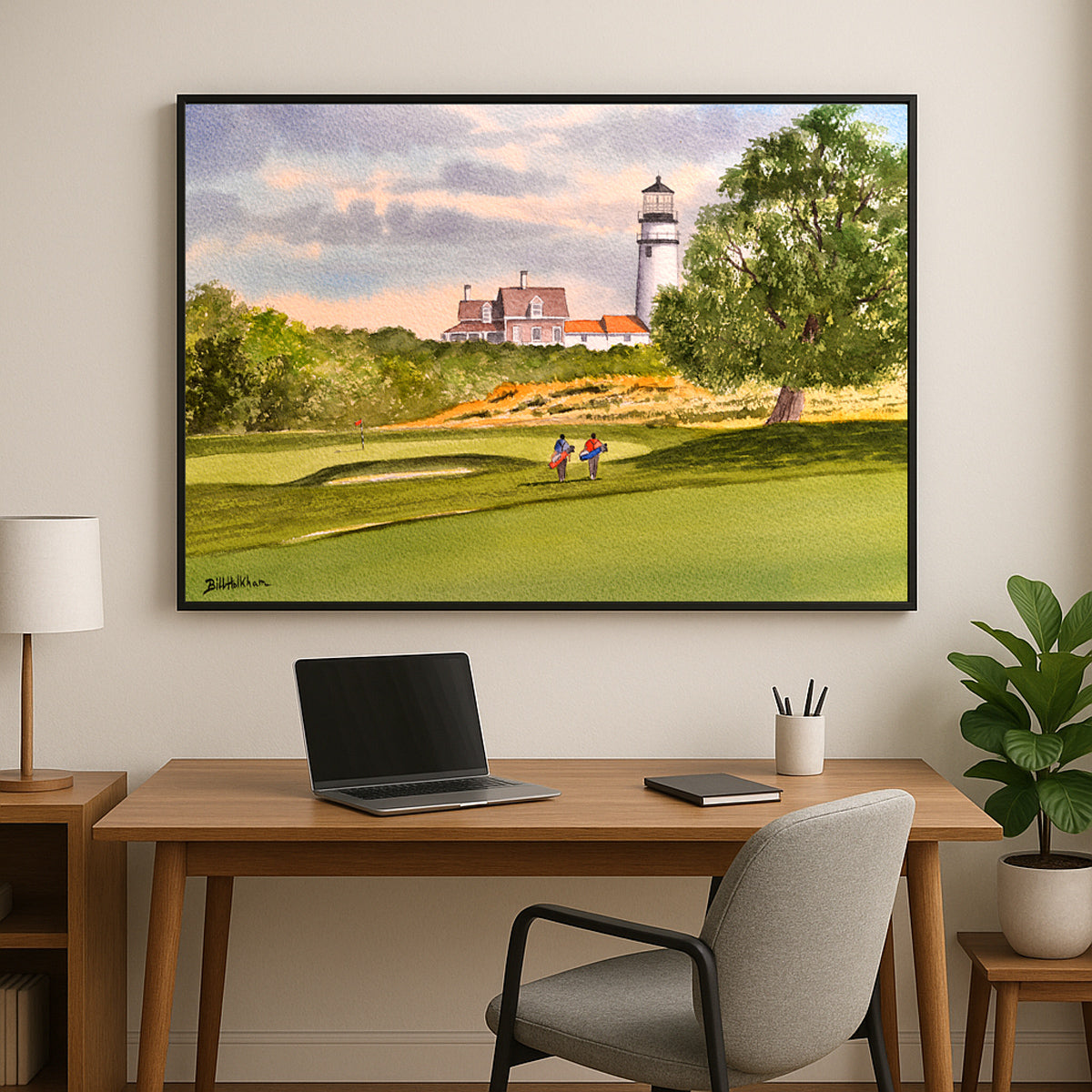 Perfect gift for golf lovers: Highland Links Golf Course Truro Cape Cod MA 9th Hole watercolor print.