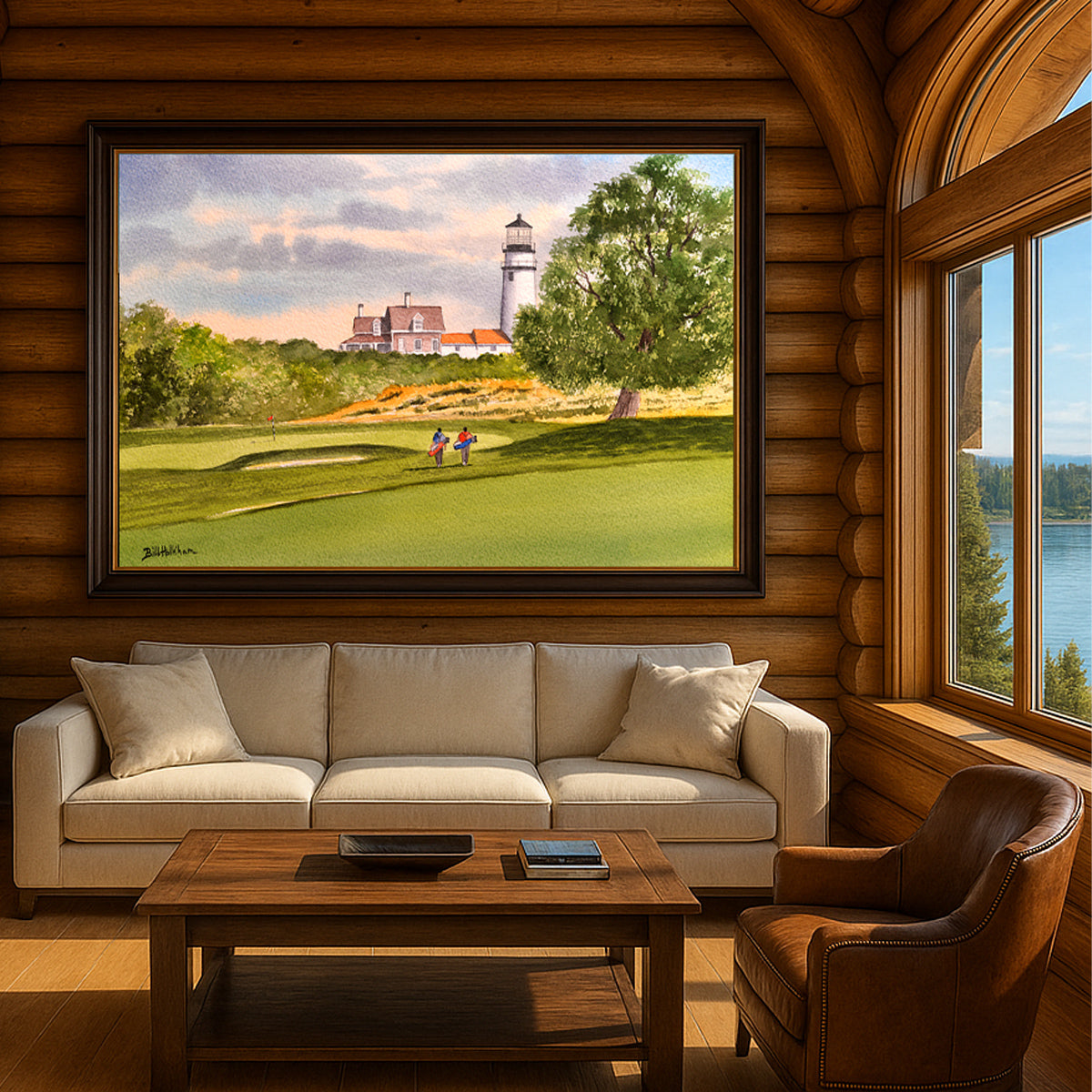 Scenic view of Highland Links Golf Course Truro Cape Cod MA 9th Hole in unframed watercolor art style.
