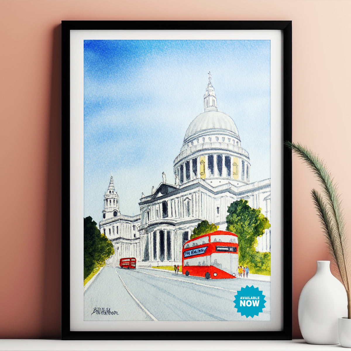Watercolor art print of St Paul’s Cathedral in London, ideal for elegant home or office decor.