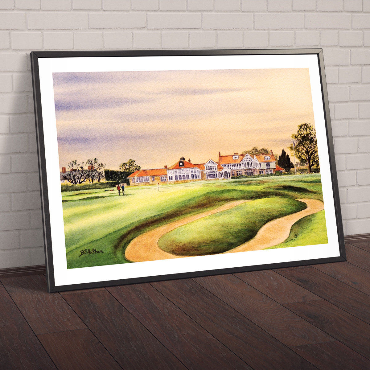 Watercolor art print of Muirfield golf course with Golfers On 18th Green, unframed.
