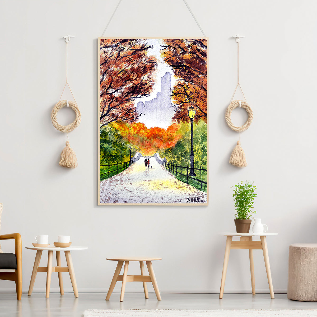 New York City Central Park watercolor print, showcasing Gapstow Bridge, ideal for stylish home decoration.
