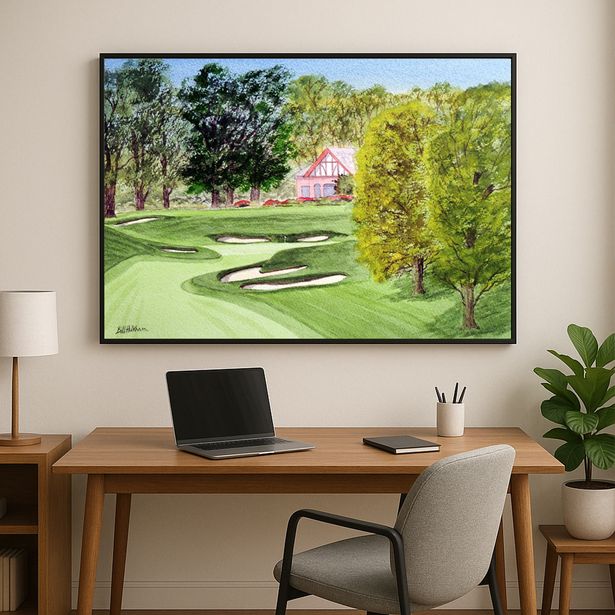 Perfect gift for golf lovers: Oak Hill Golf Course Rochester NY 18th Hole watercolor print.