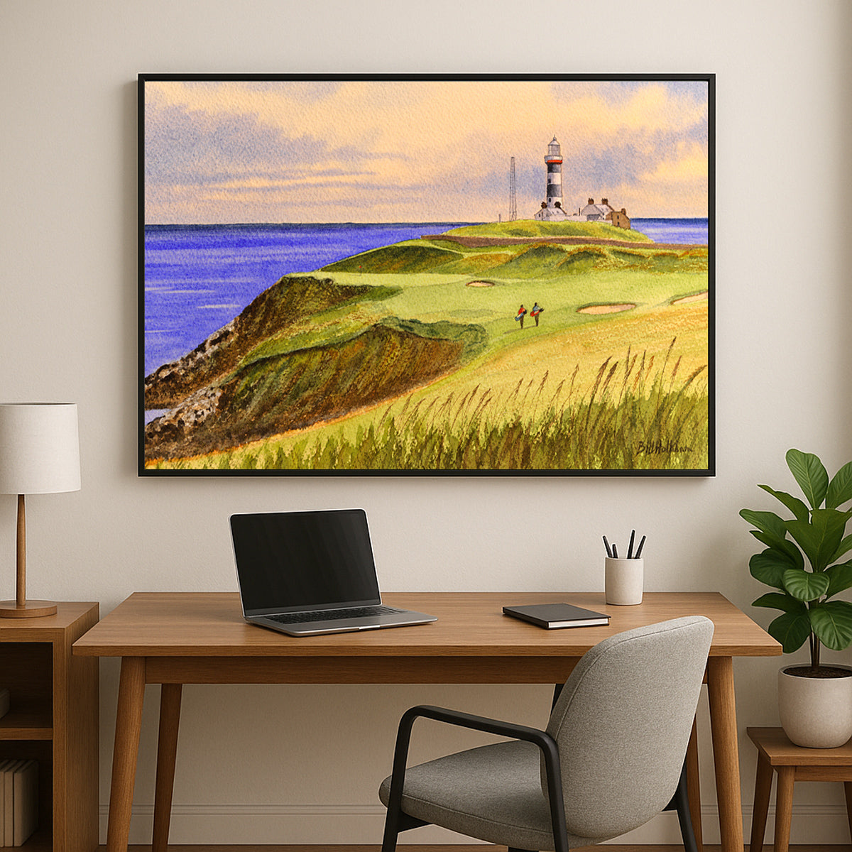 Perfect gift for golf lovers: Old Head Golf Course 4th hole watercolor print.