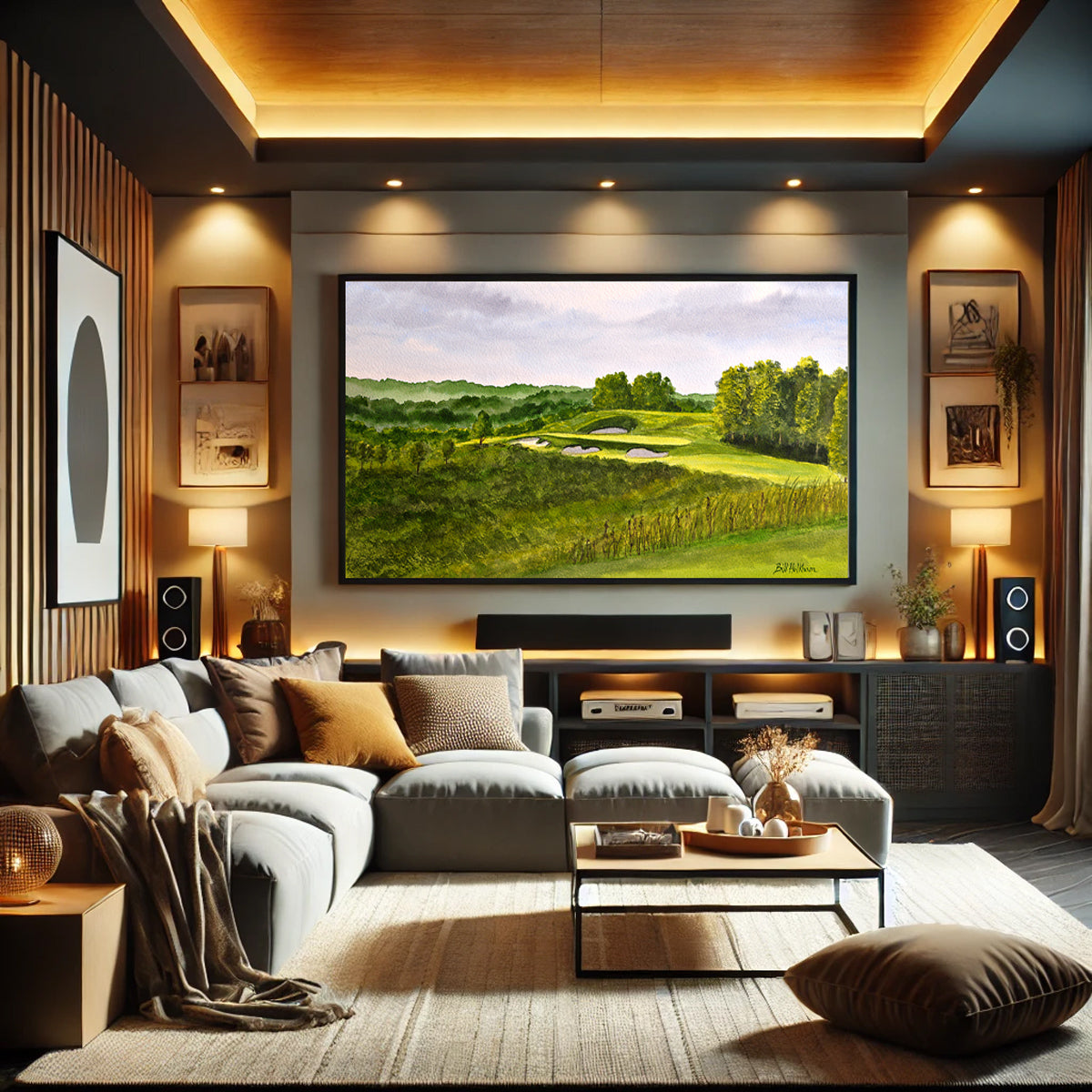 Golf-themed watercolor print of Ozarks National Golf Course 8th Hole Missouri for office or study.