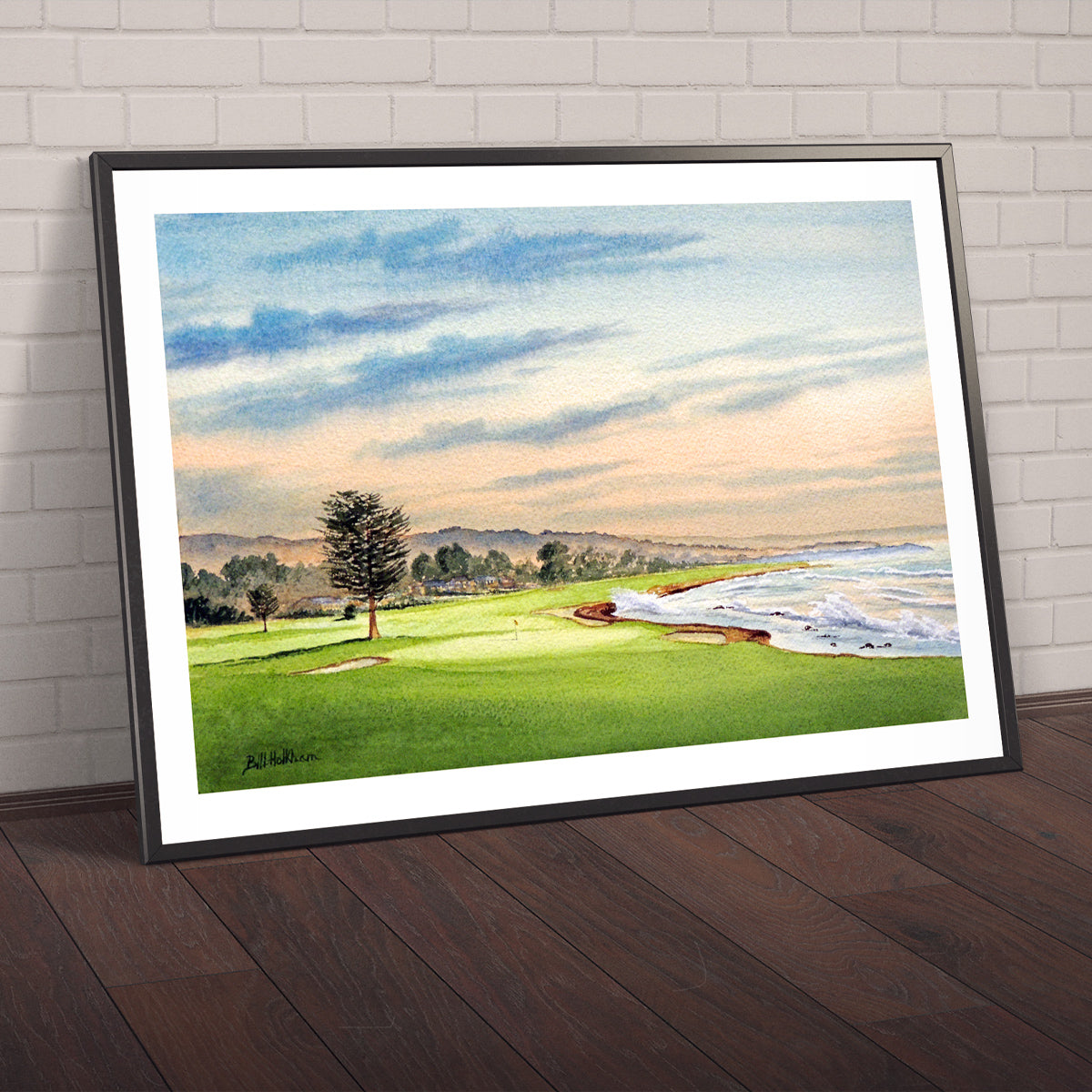 Watercolor art print of Pebble Beach Golf Course 18th Hole, unframed.