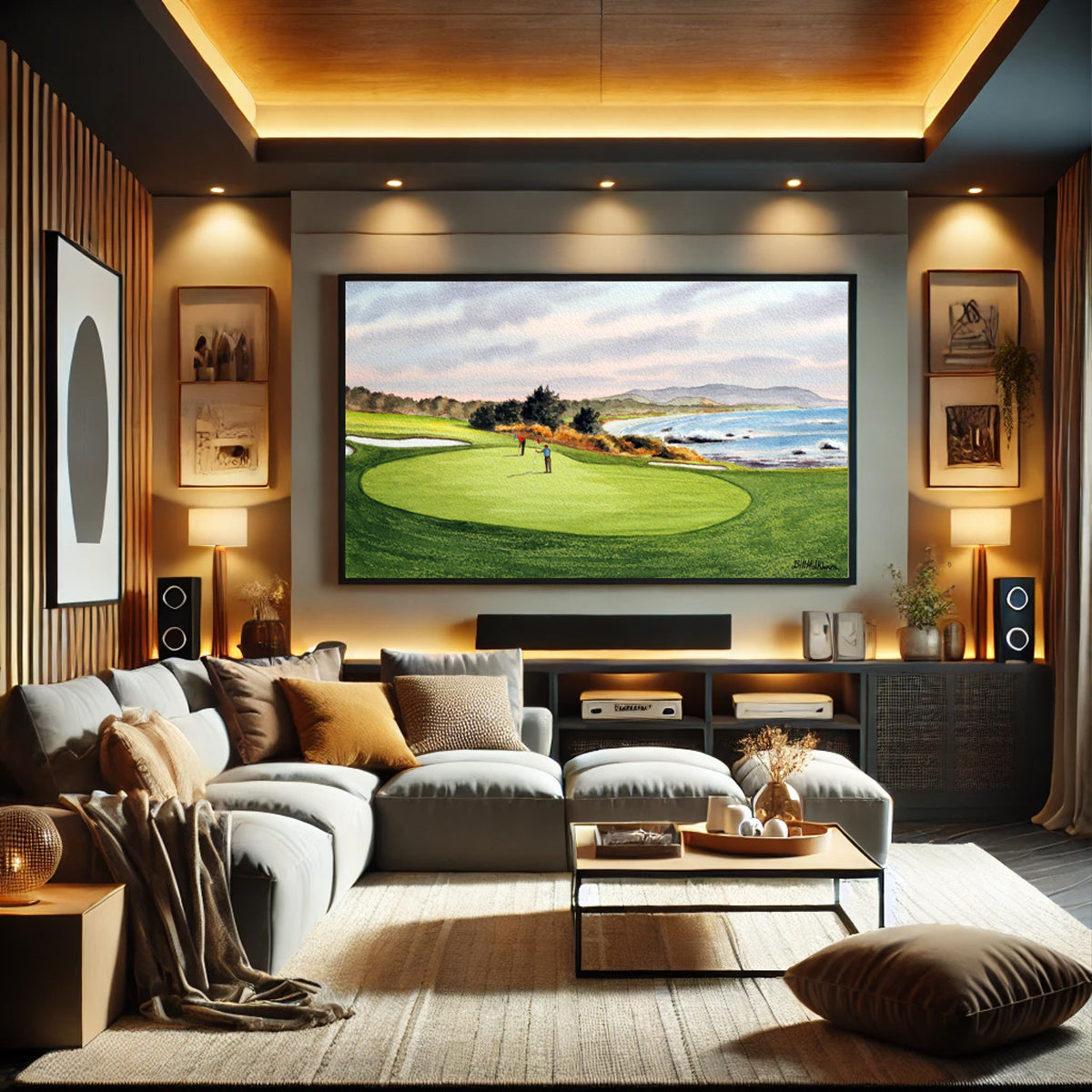 Perfect gift for golf lovers: Pebble Beach Golf Course 8th Green watercolor print.