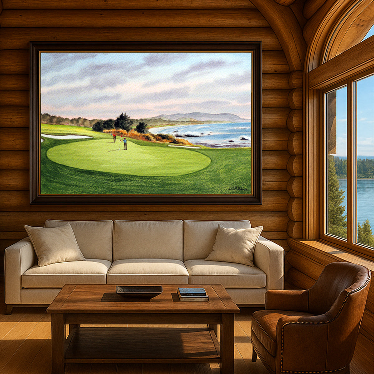 Unframed wall art painting of Pebble Beach Golf Course 8th Green for home decor.