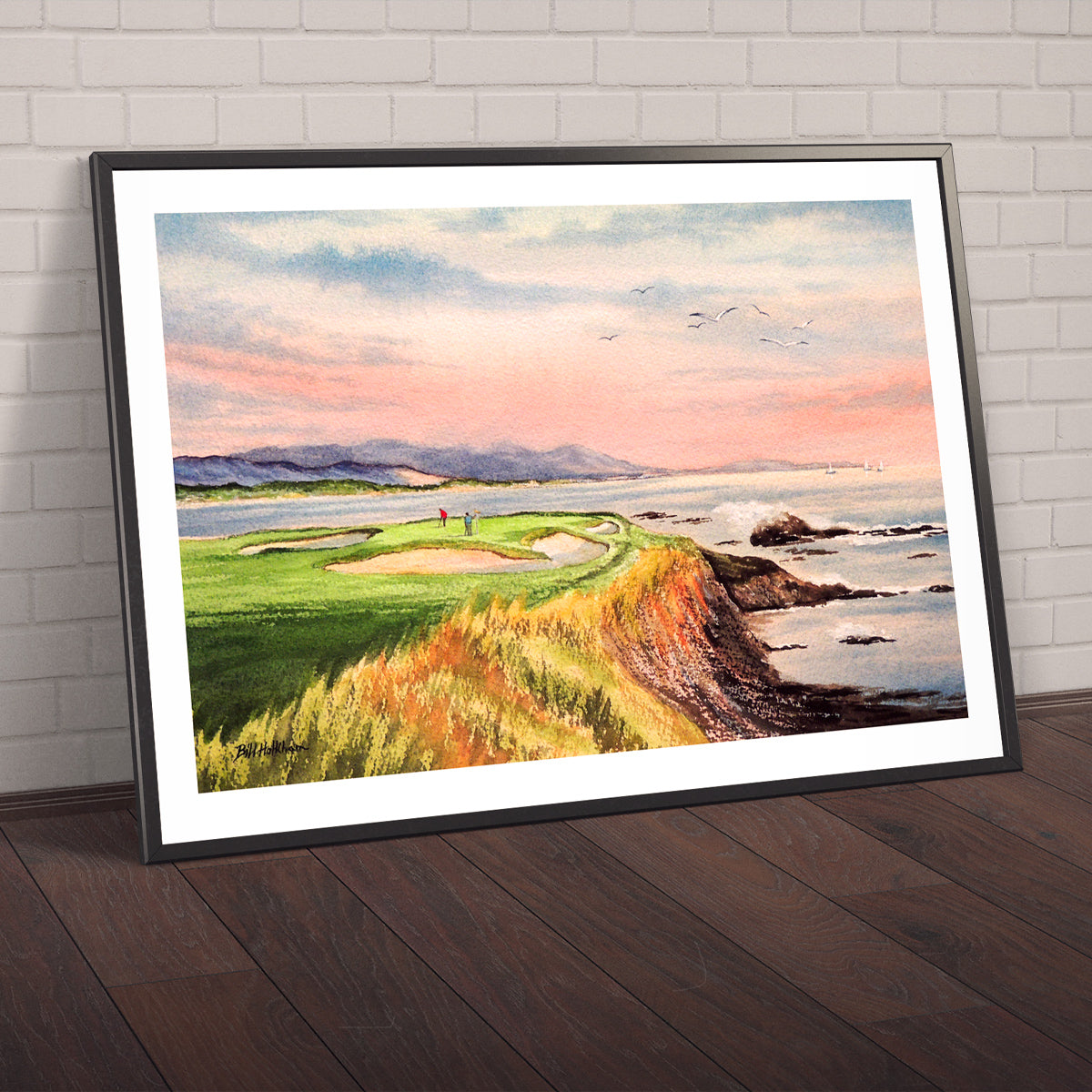 Watercolor art print of Pebble Beach Golf Course California, unframed.