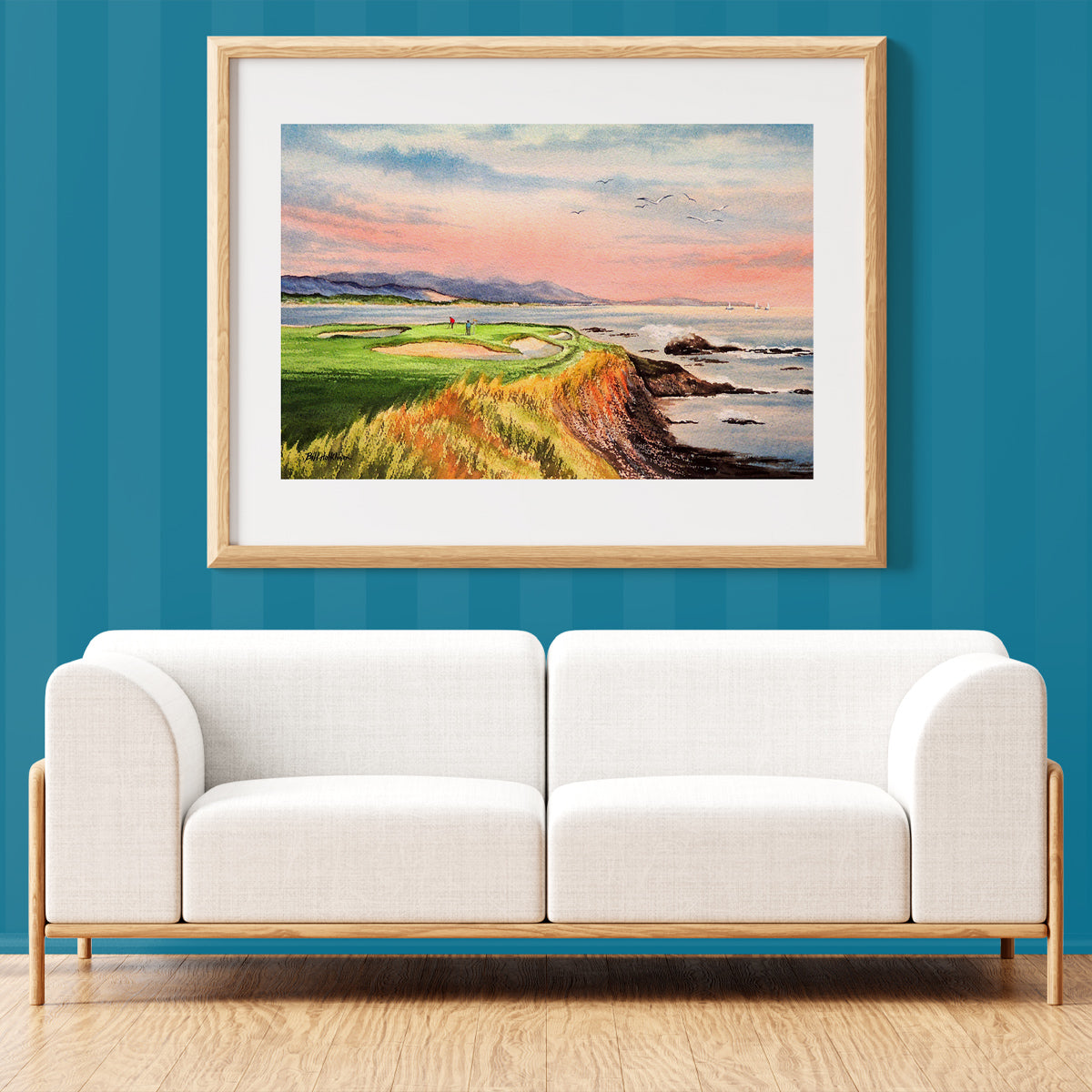 Unframed wall art painting of Pebble Beach Golf Course California for home decor.