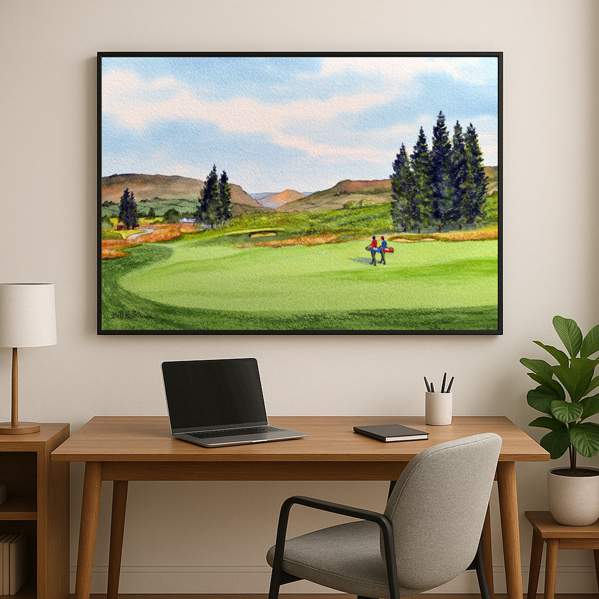 Perfect gift for golf lovers: PGA Centenary Golf Course Gleneagles Scotland 1st Hole watercolor print.