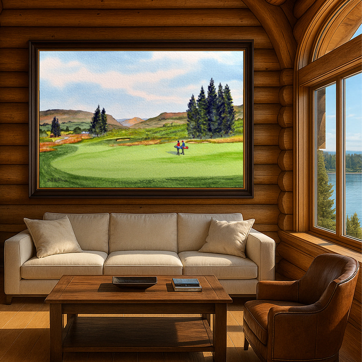 Scenic view of PGA Centenary Golf Course Gleneagles Scotland 1st Hole in unframed watercolor art style.