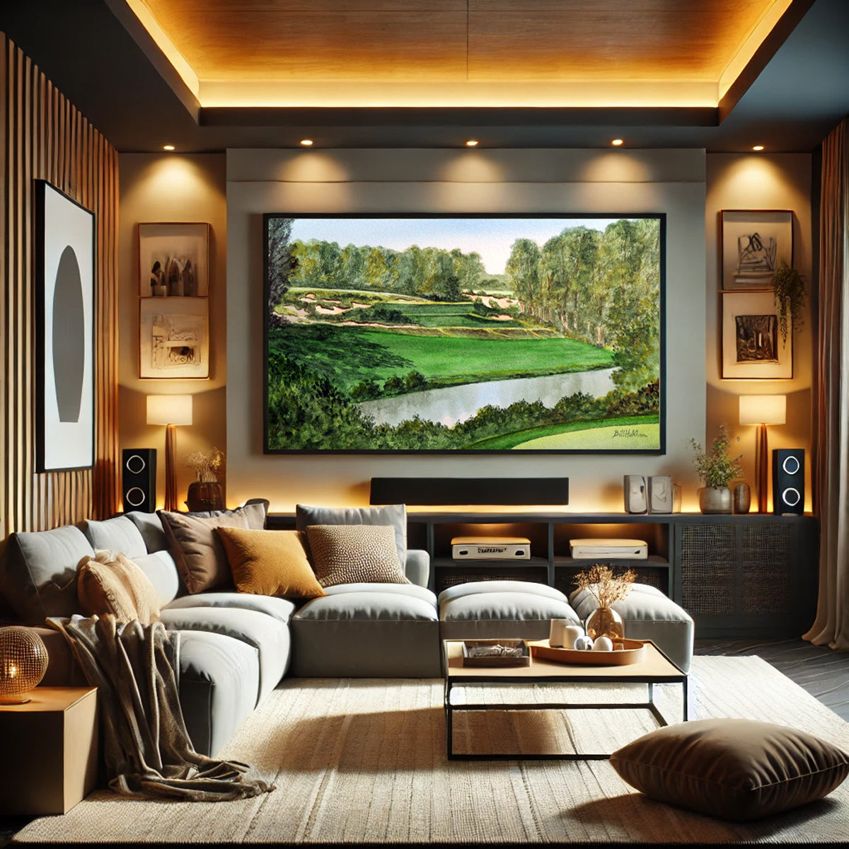 Golf-themed watercolor print of Pine Valley Golf Course New Jersey 5th Hole for office or study.