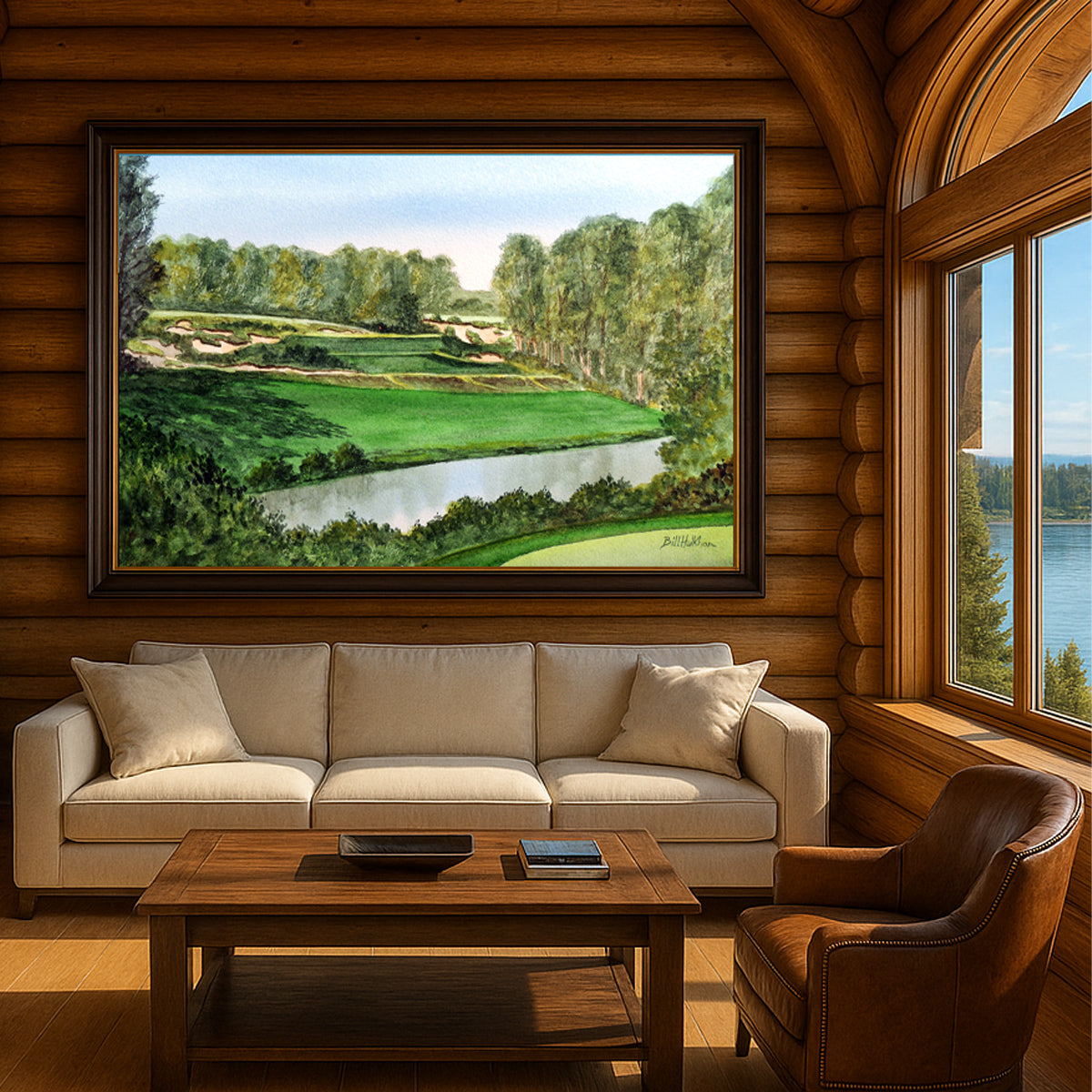 Scenic view of Pine Valley Golf Course New Jersey 5th Hole in unframed watercolor art style.
