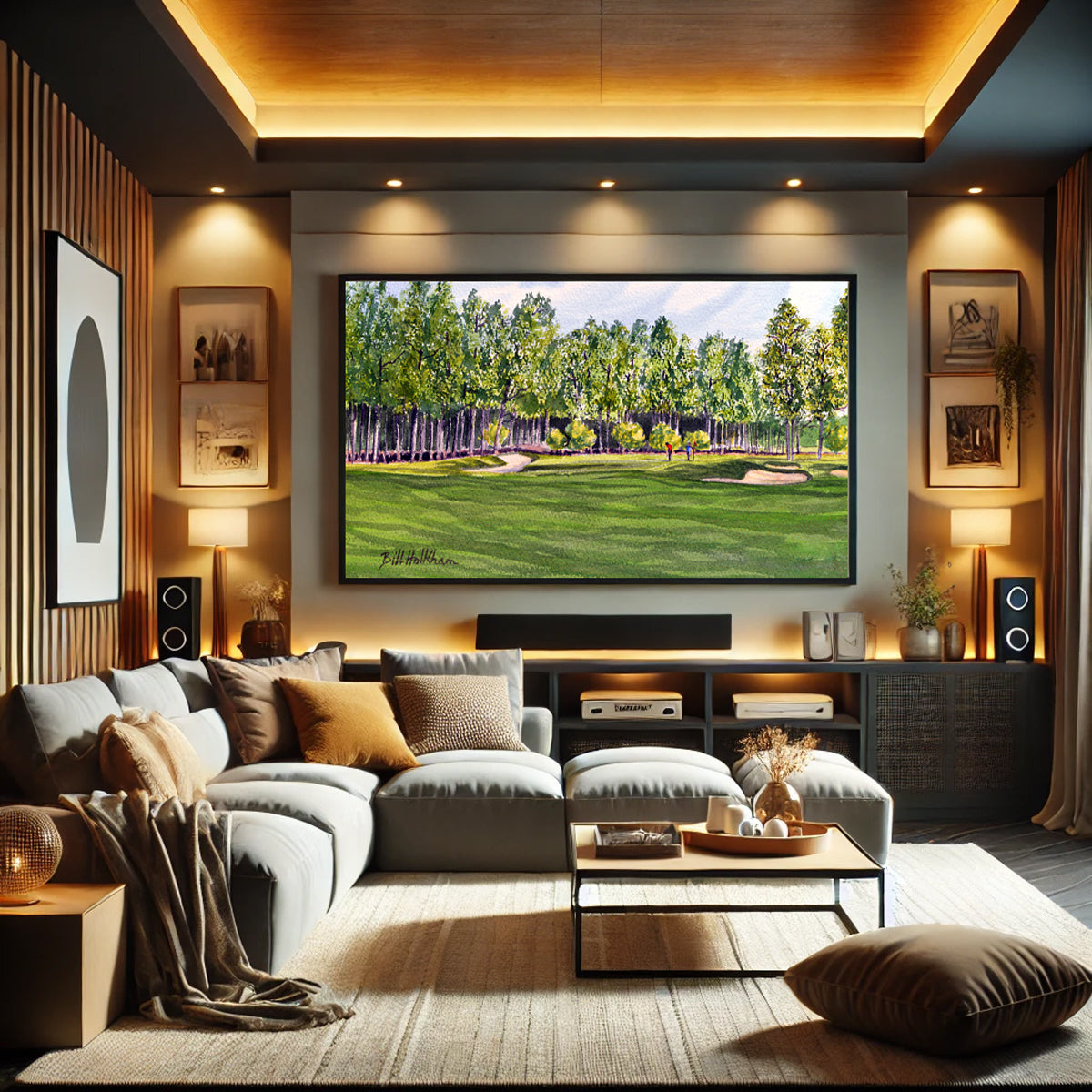 Golf-themed watercolor print of Pinehurst Golf Course 17th Hole for office or study.