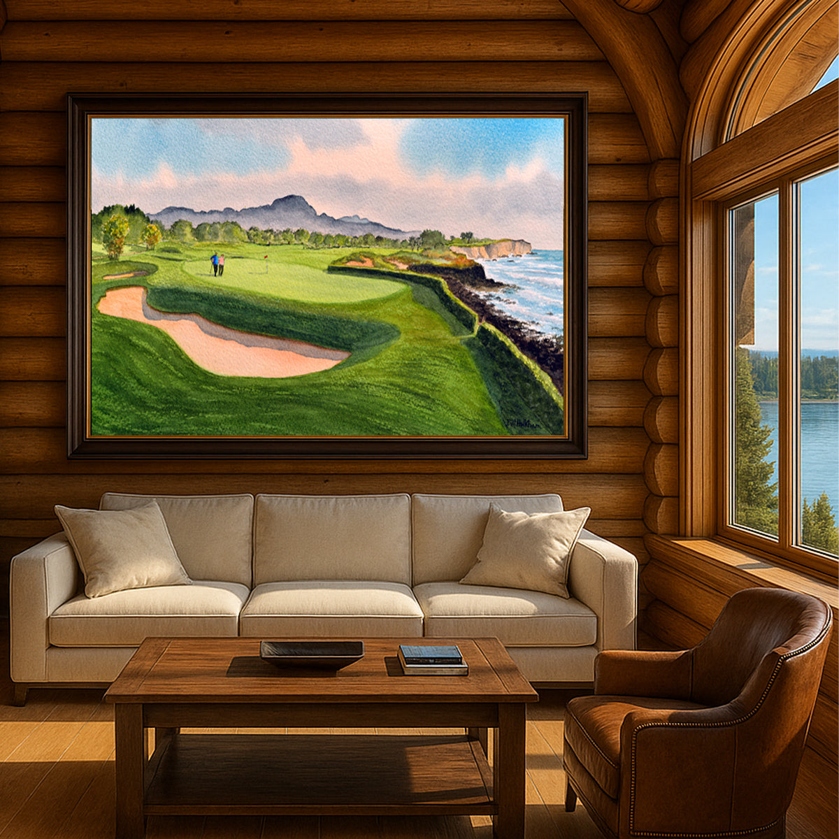 Scenic view of Poipu Golf Course Koloa Hawaii in unframed watercolor art style.