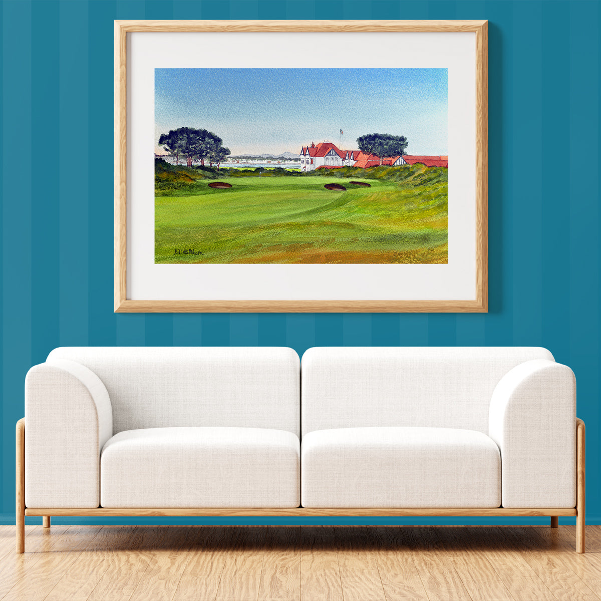 Golf-themed watercolor print of Portmarnock Golf Course County Dublin Ireland 18th Hole for office or study.