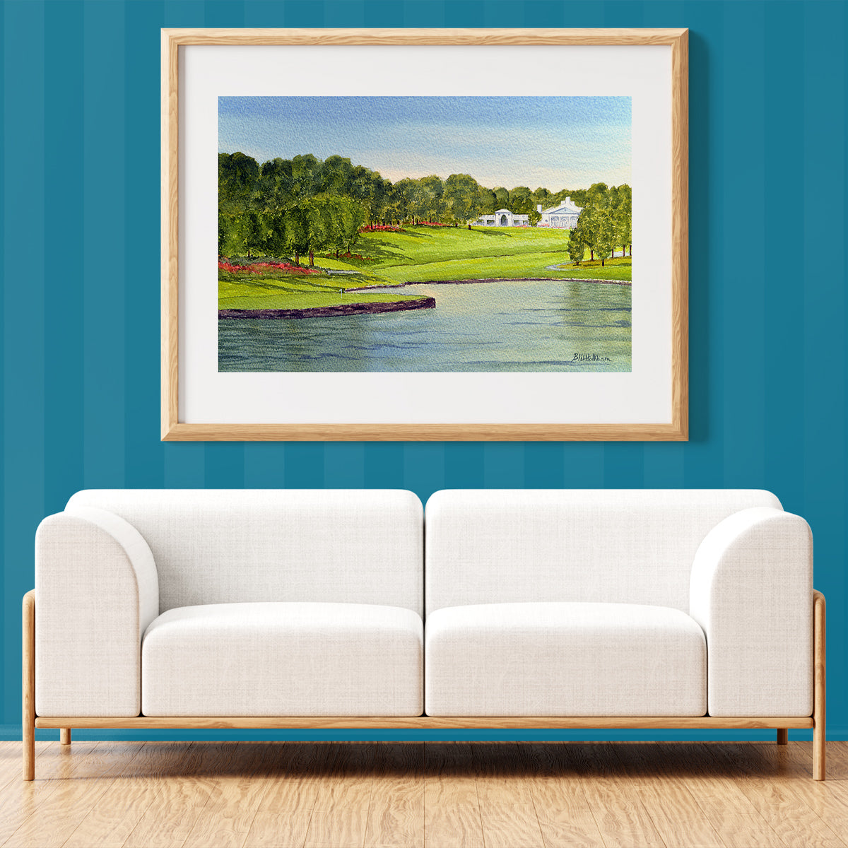 Unframed wall art painting of Quail Hollow Golf Course North Carolina 17th Green 18th Fairway for home decor.