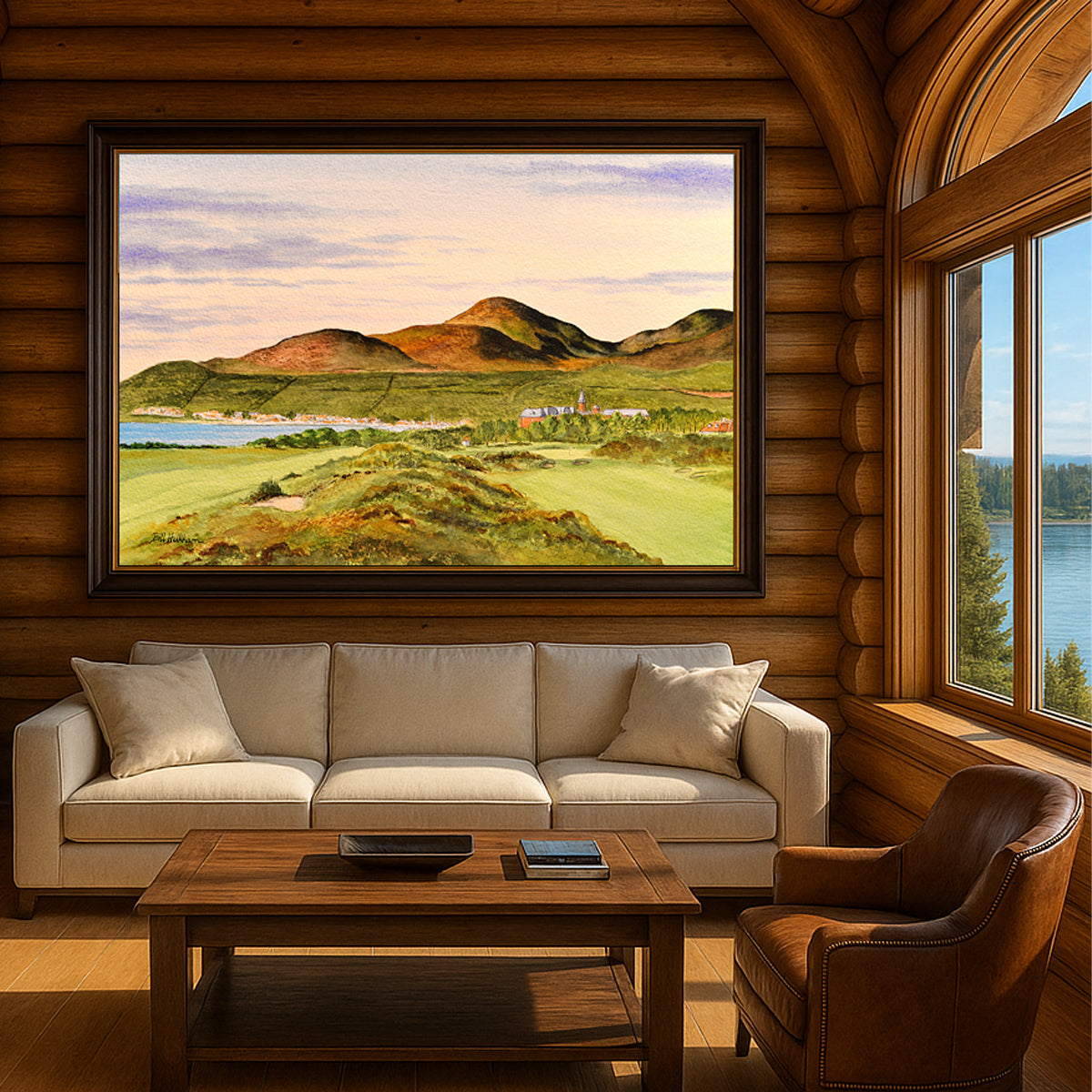 Scenic view of Royal County Down Golf Course in unframed watercolor art style.