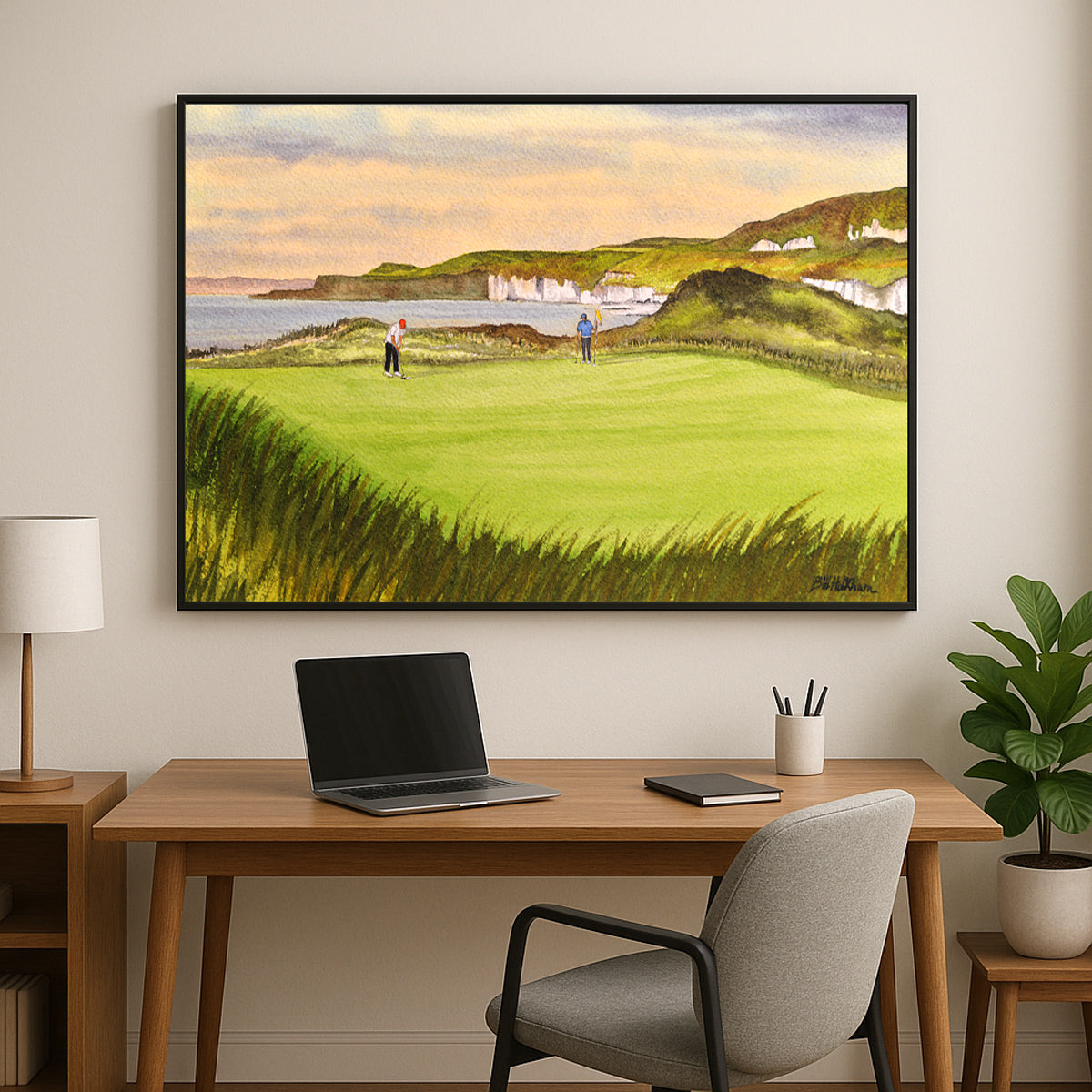 Perfect gift for golf lovers: Royal Portrush Golf Course 5th Hole watercolor print.