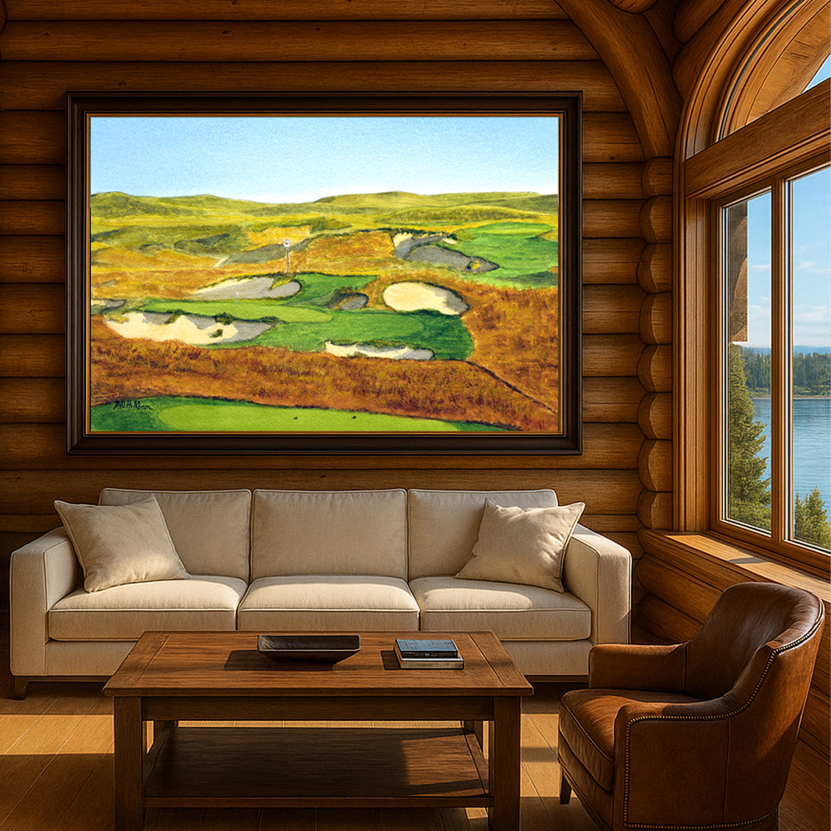 Scenic view of Sand Hills Golf Course Nebraska unframed watercolor art style.