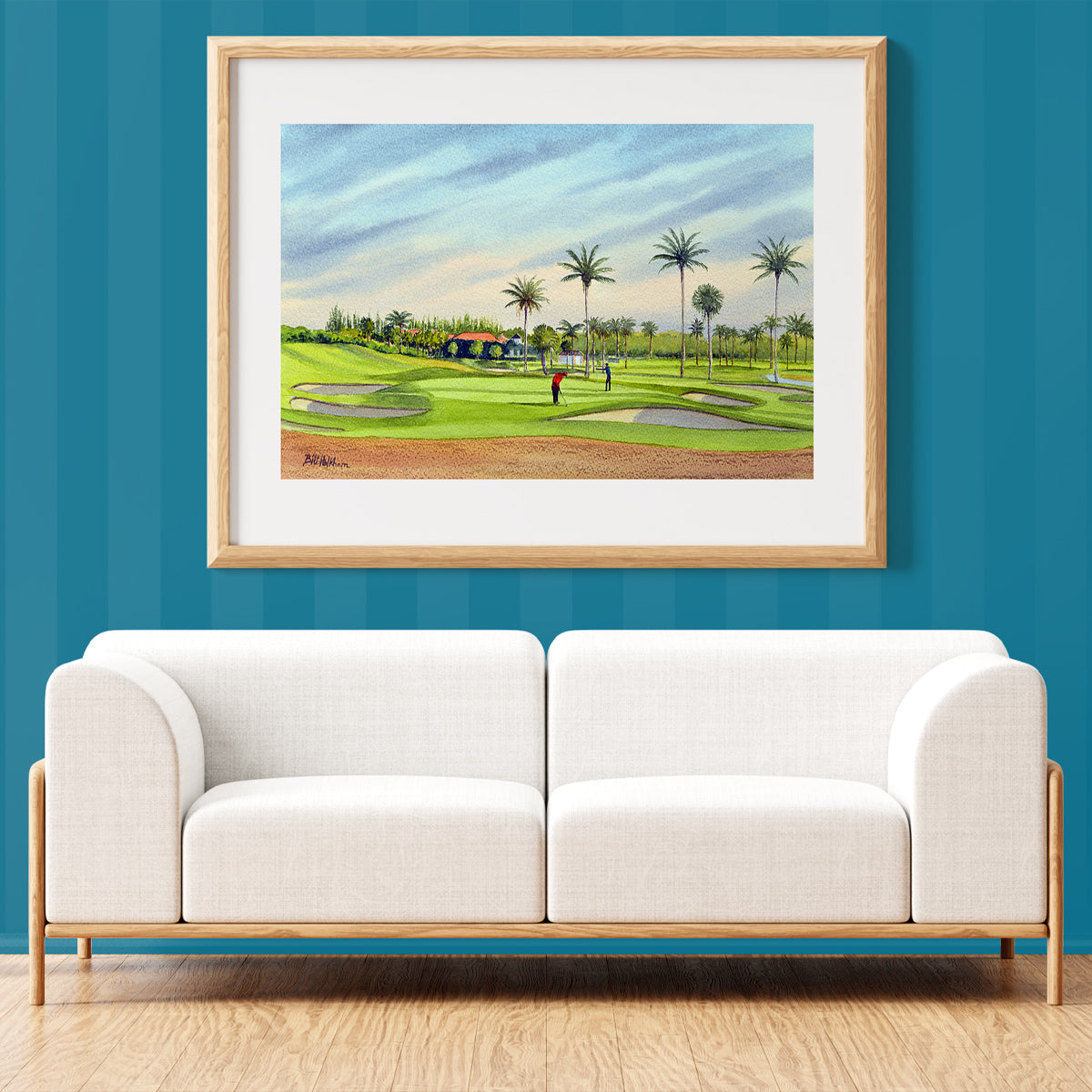 Unframed wall art painting of Seminole Golf Course Florida 17th Green home decor.