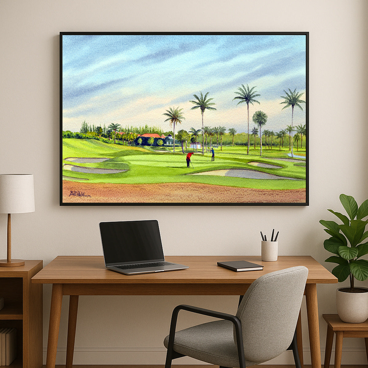 Perfect gift for golf lovers: Seminole Golf Course Florida 17th Green watercolor print.