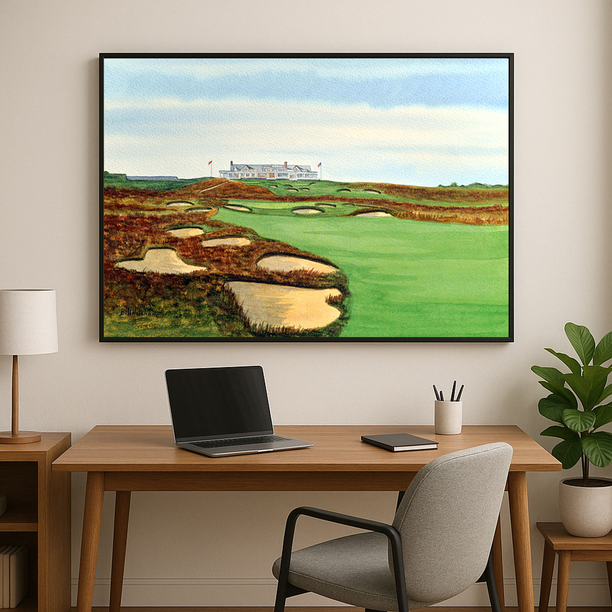 Perfect gift for golf lovers: Shinnecock Hills Golf Course Clubhouse View watercolor print.