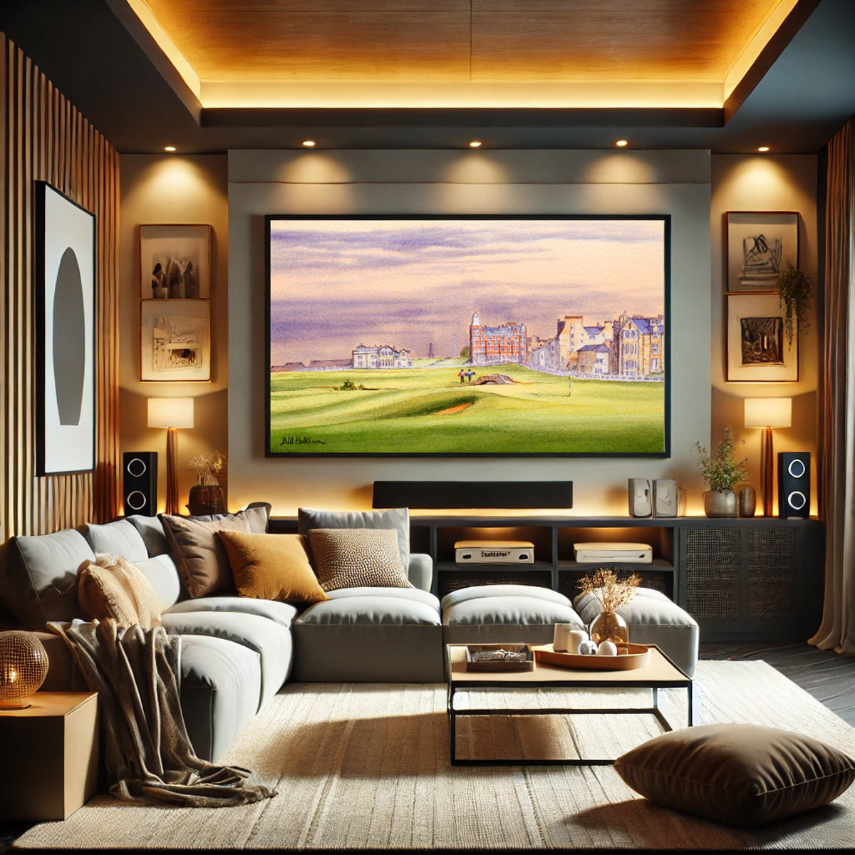 Golf-themed watercolor print of St Andrews 17th Green for office or study.