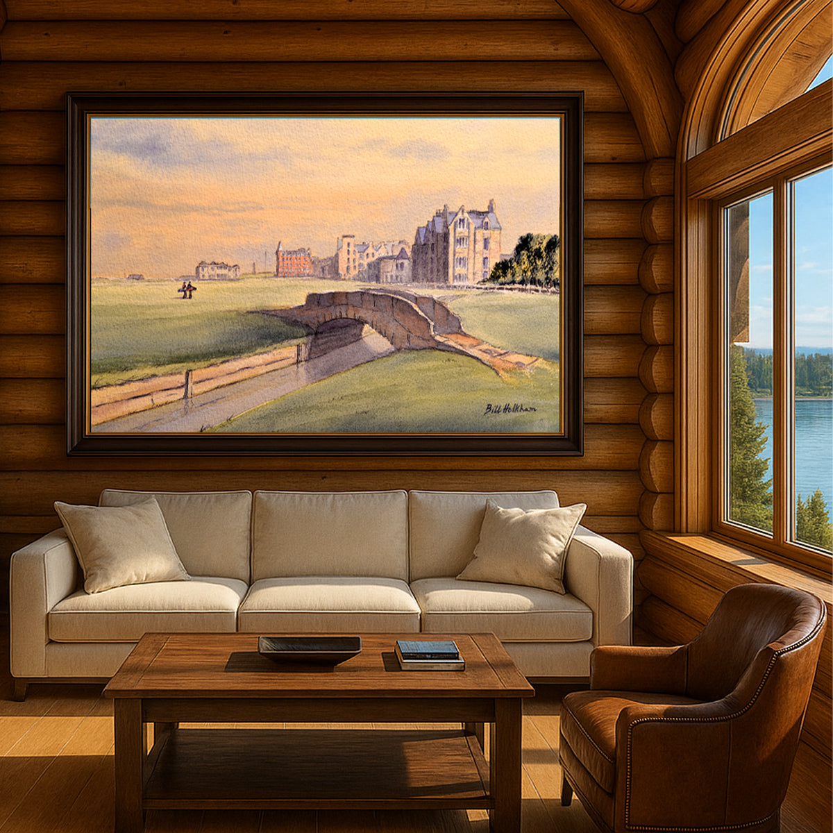 Scenic view of St Andrews Golf Course Scotland 18th Hole in unframed watercolor art style.