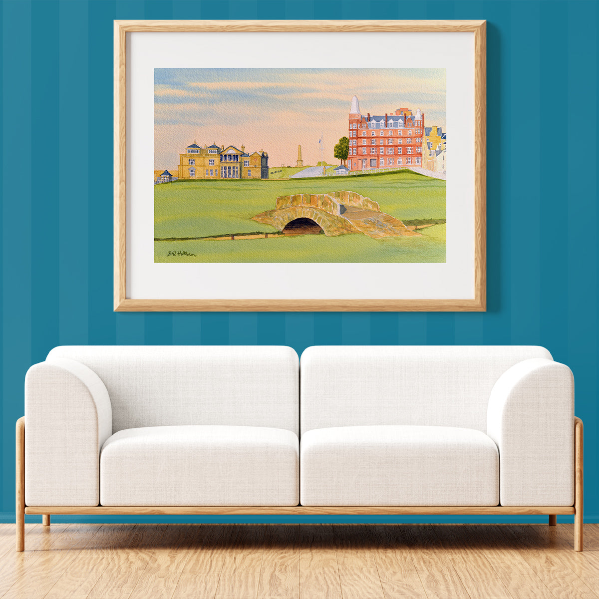 Golf-themed watercolor print of St Andrews Golf Course Scotland for office or study.