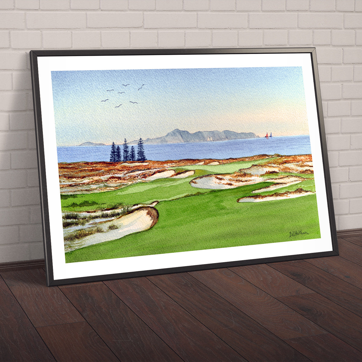 Watercolor art print of Tara Iti Golf Course New Zealand, unframed.